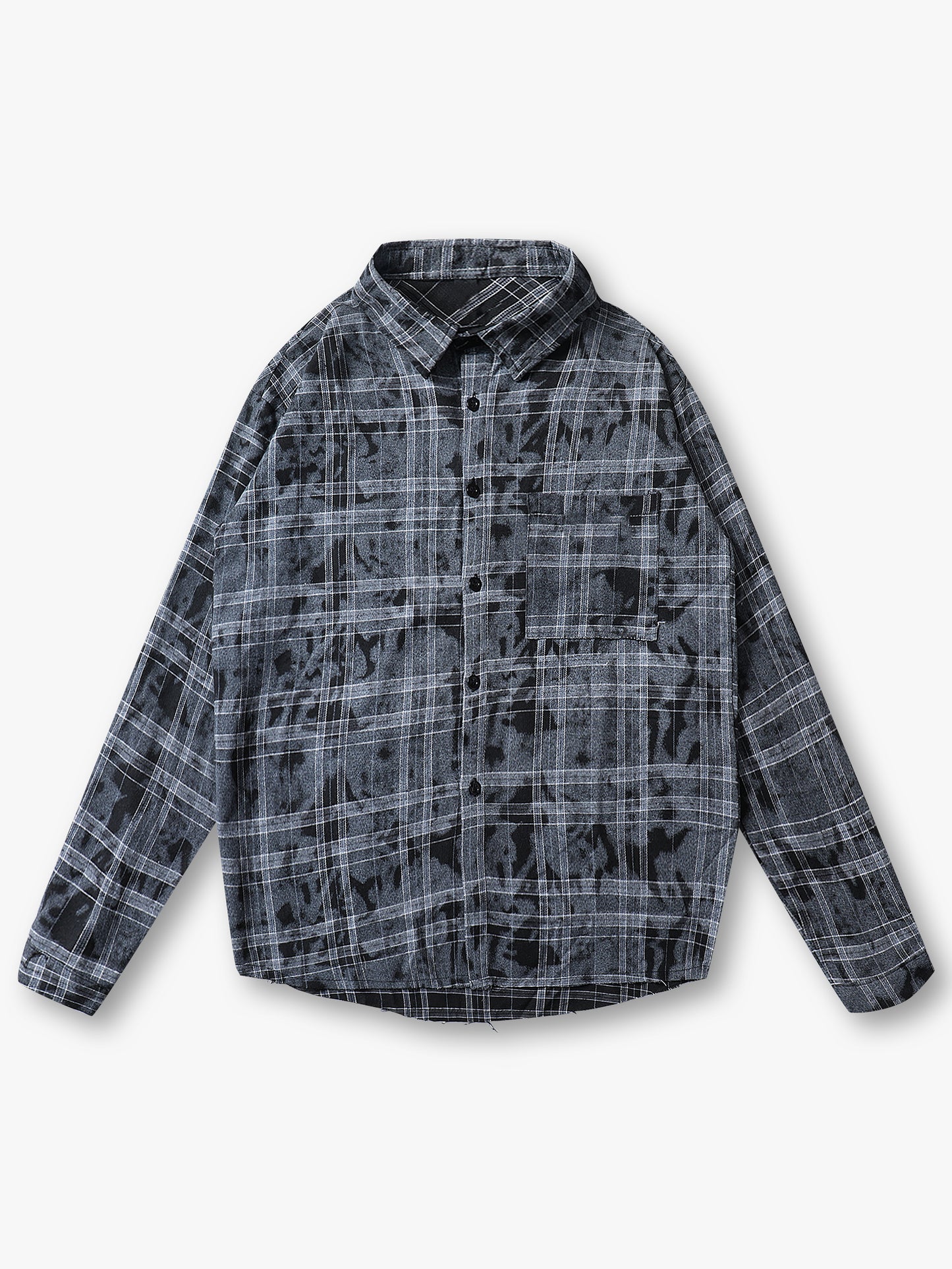 Vintage Style Black and White Plaid Shirt with Pocket Casual Streetwear Long Sleeve Shirt - S130