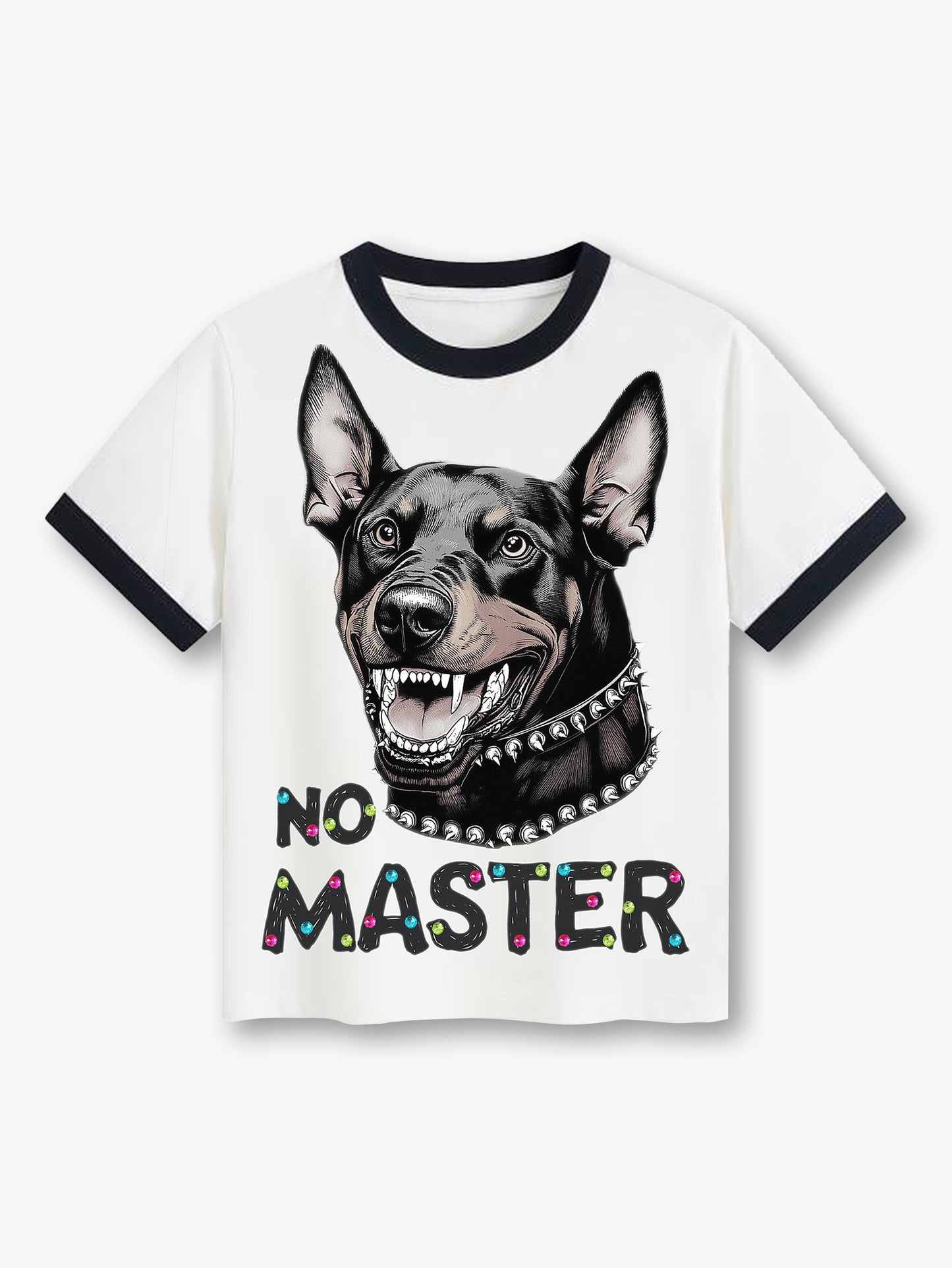 New Collection Graphic T-Shirt with Puppy Print and 'No Master' Slogan Trendy Casual Streetwear Top