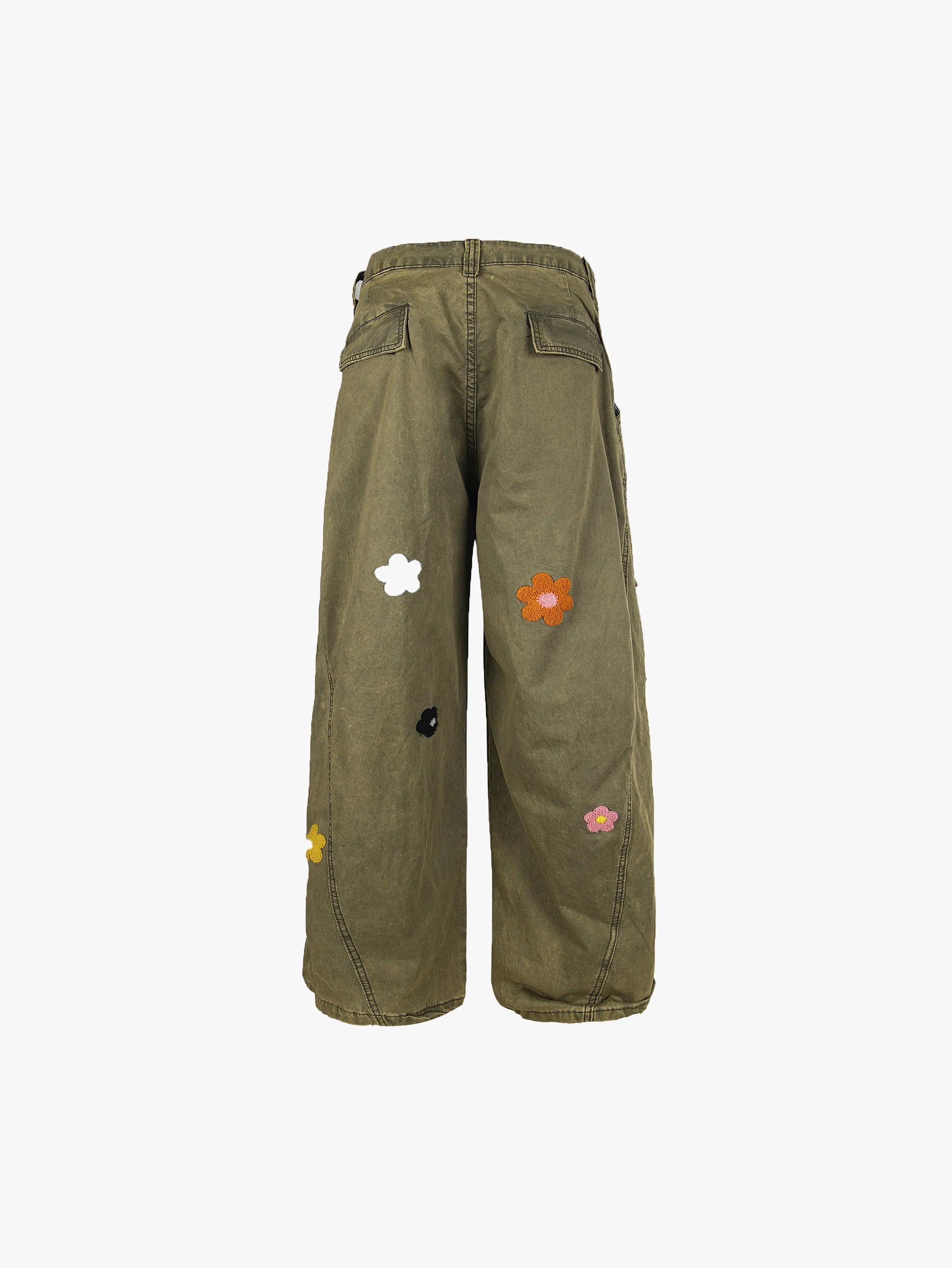 Double Crazy Floral Embroidered Denim Pants with Side Pockets Trendy Streetwear Casual Loose Fit