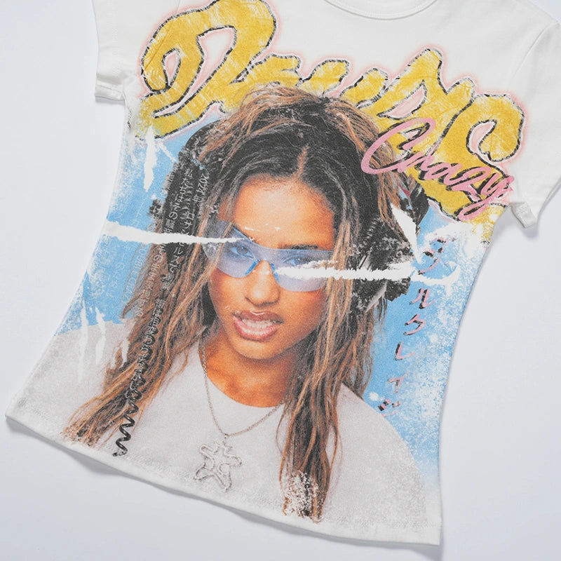 Camiseta corta para bebé con diseño de chica de póster arrugado-628