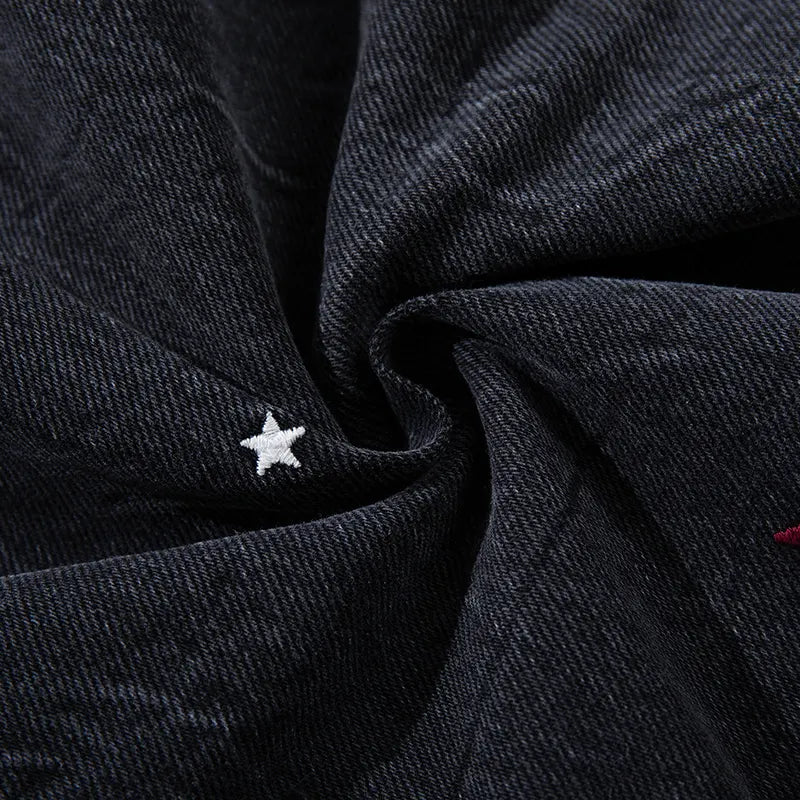 Star Distressed Red Panel Jeans-S1240