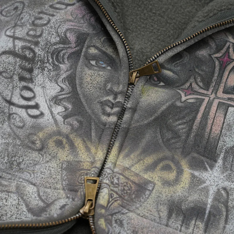 Washed Angel Cross Zip Hoodie-810