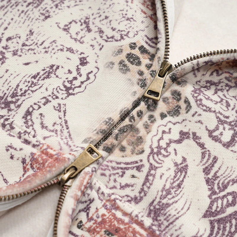 Faded Leopard Text Zip Hoodie-752
