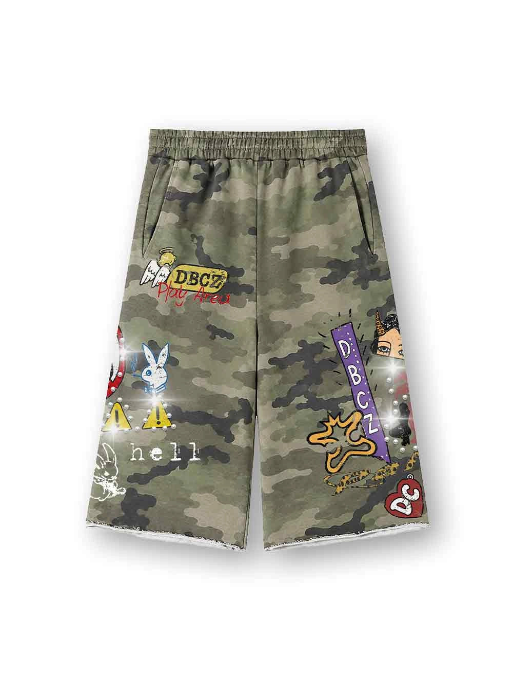 Rhinestone Bunny Camo Shorts-631