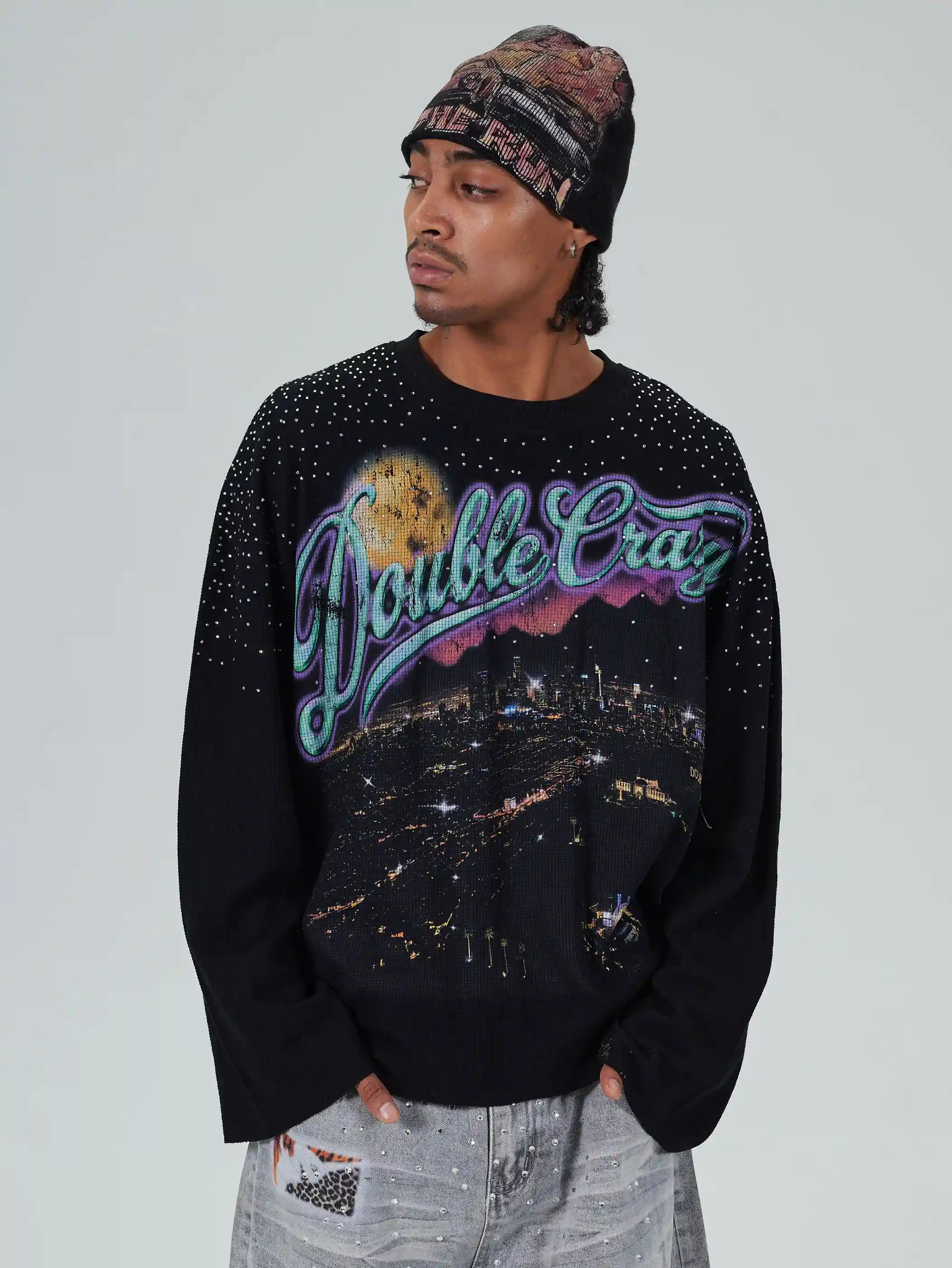 Bling Moon City Distressed L/S-686