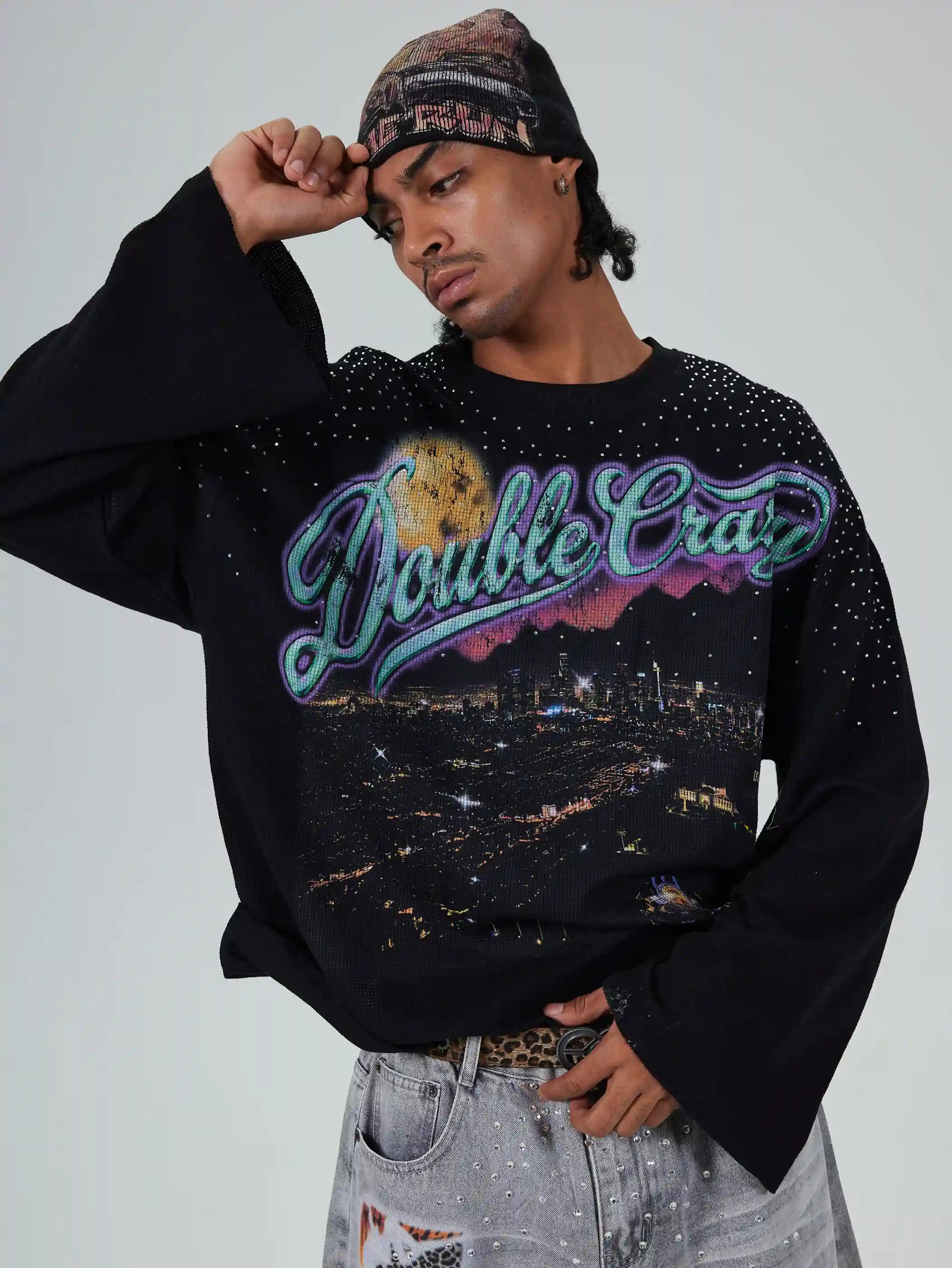 Bling Moon City Distressed L/S-686