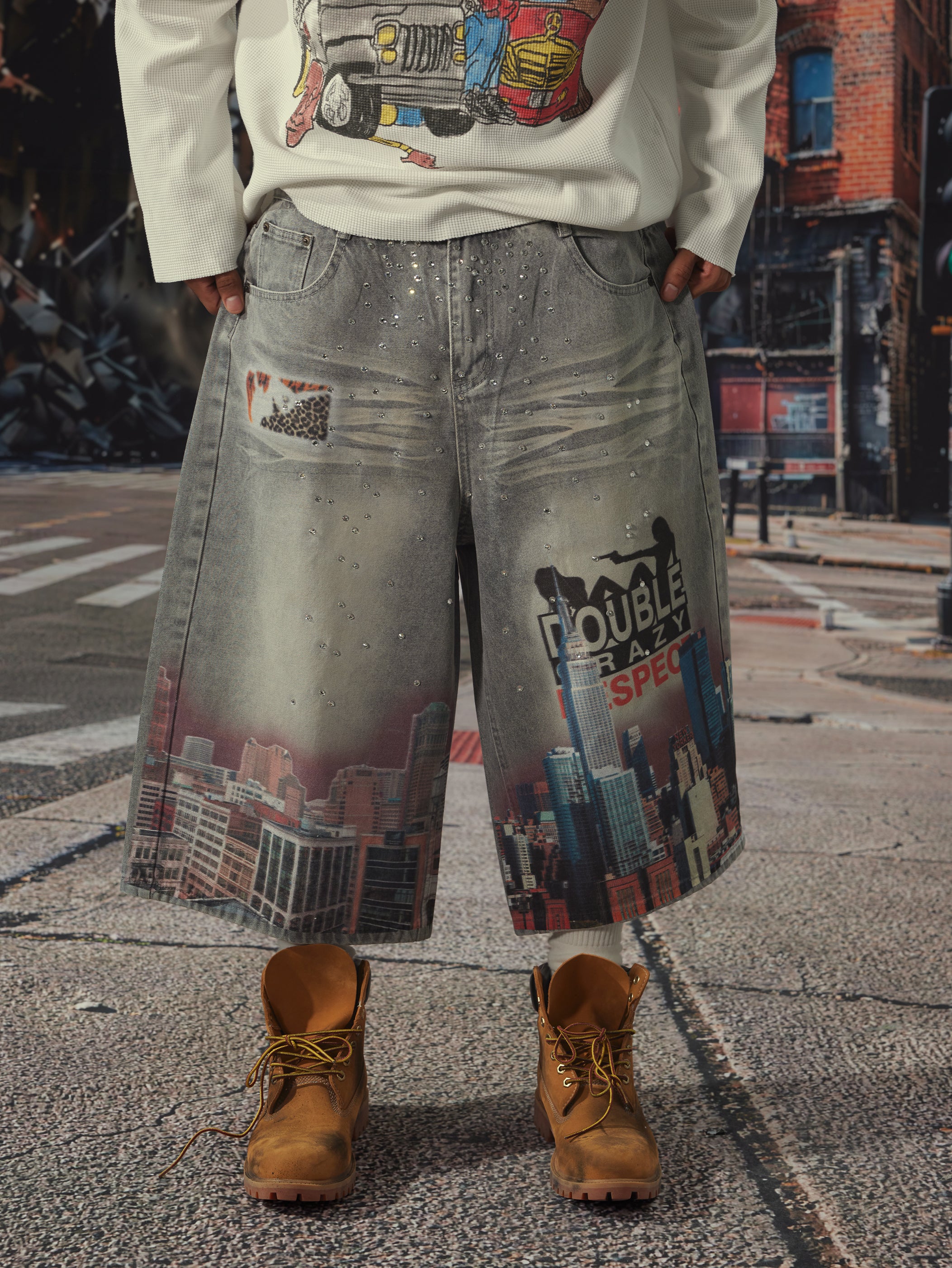 Bling NYC Pantalones Cortos Vaqueros Gráficos-577