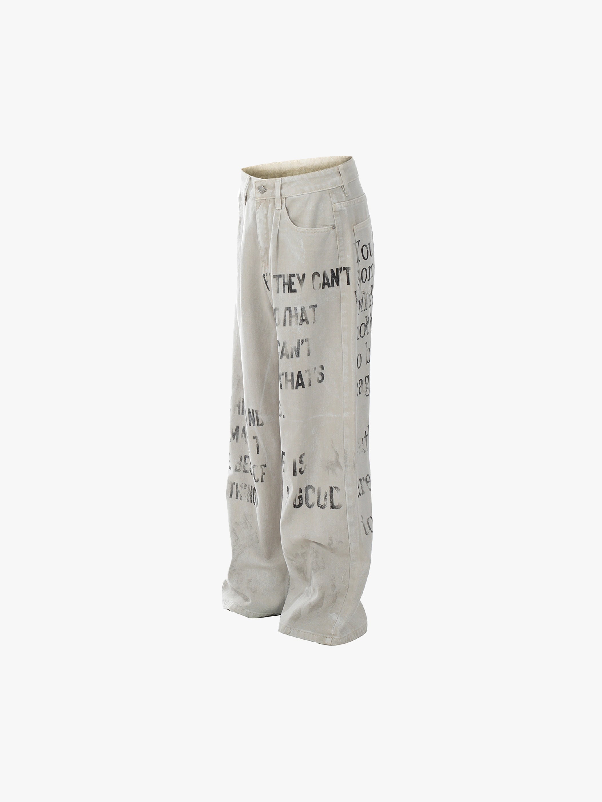 New Arrival Wide-Leg Denim Pants with Graphic Text Print Trendy Streetwear Fashion Trousers - S981