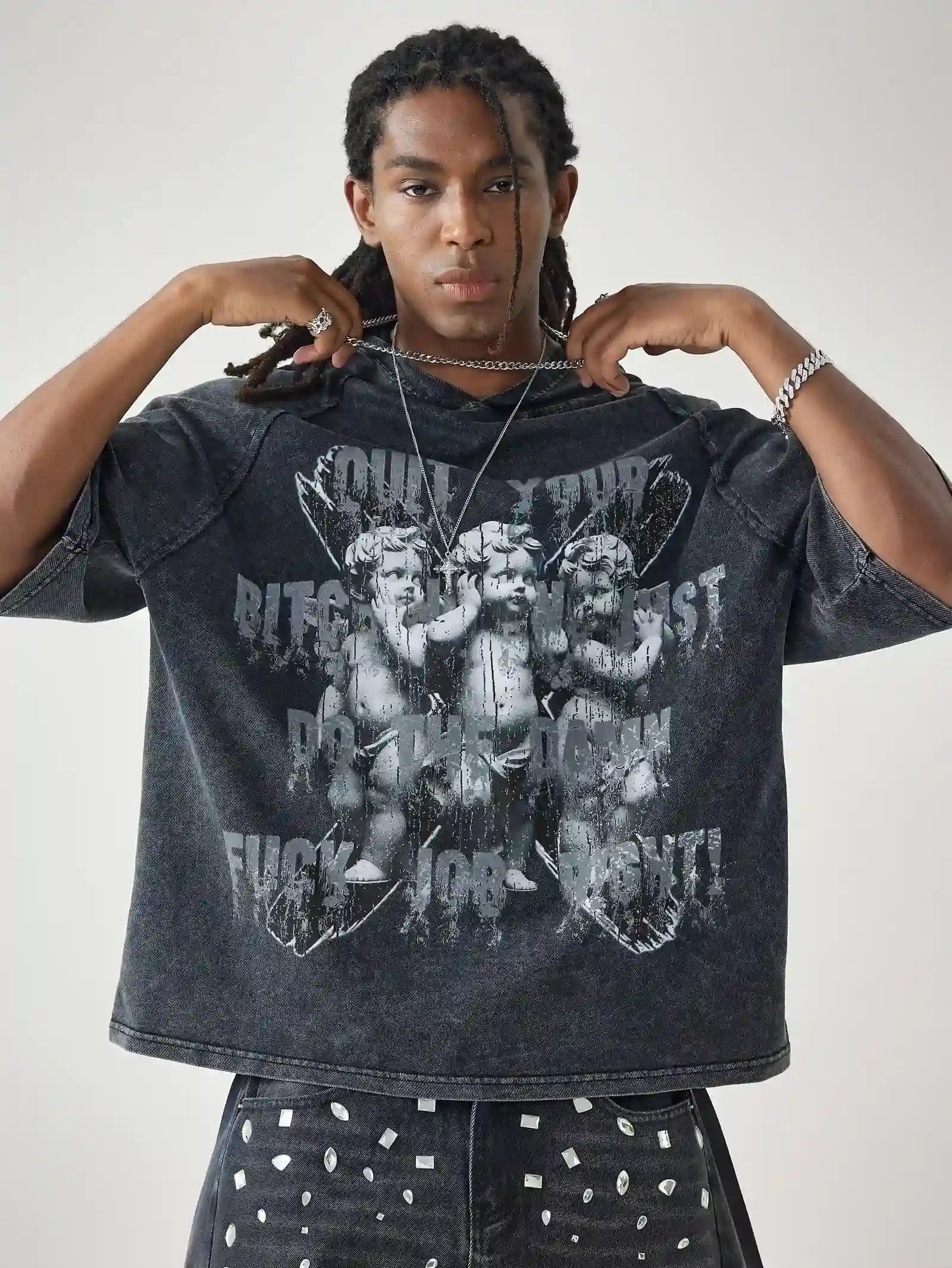 Fallen Cherubs Speak Not – Hooded T-shirt-187