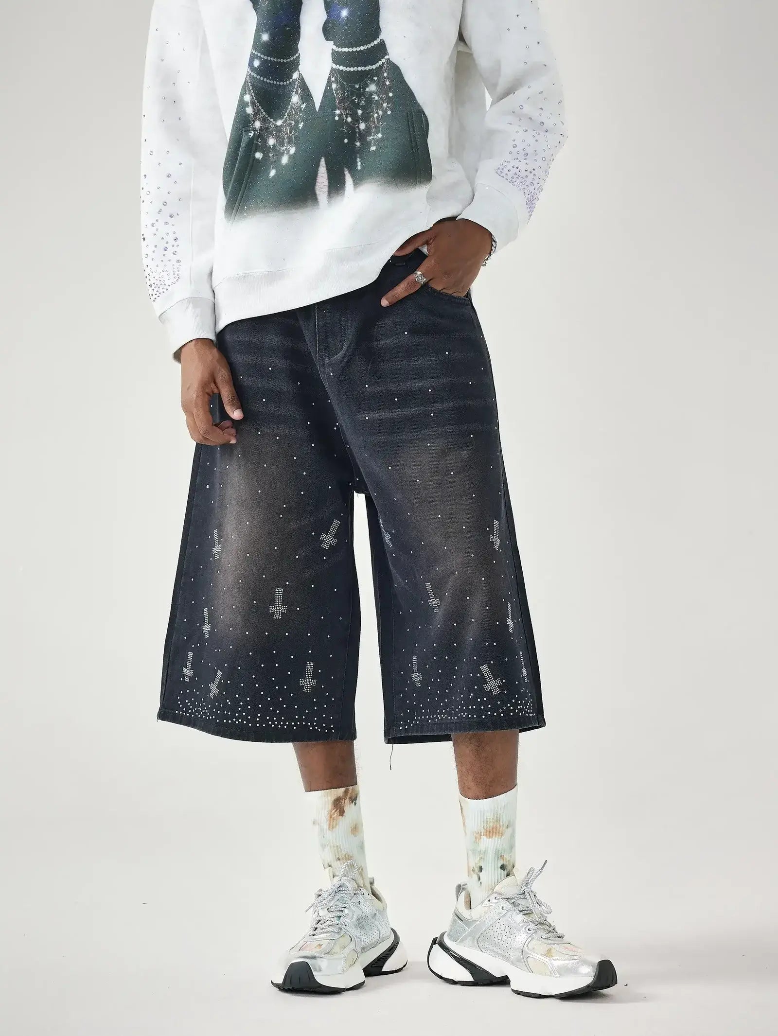 Shining Cross Denim Shorts-198