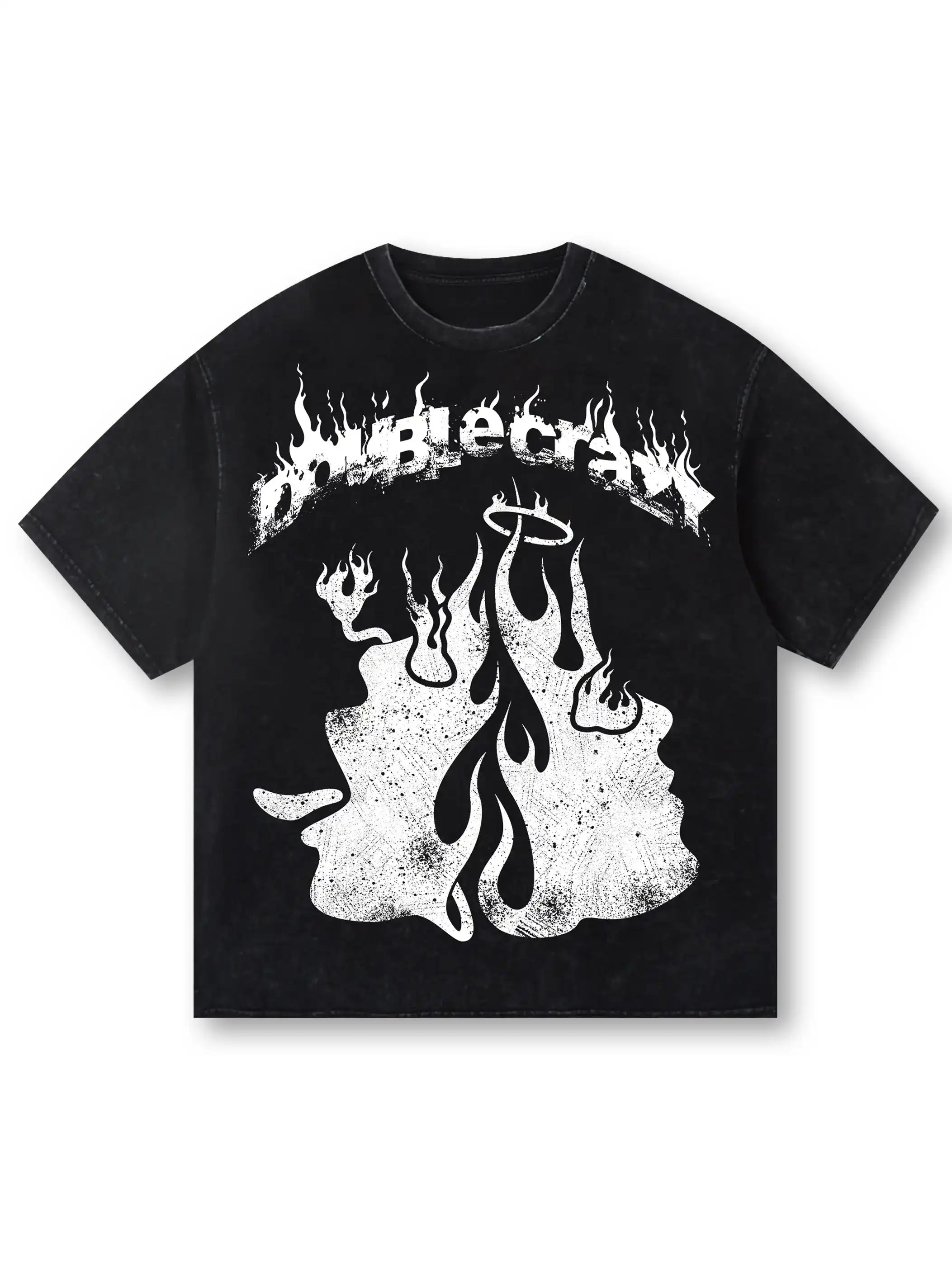 Double Crazy Flame Print Angel & Demon T-shirt-002