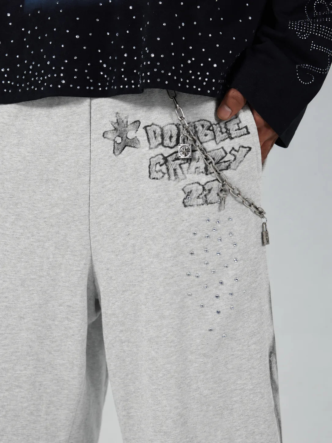 Rhinestone Flame Sweat Shorts-645