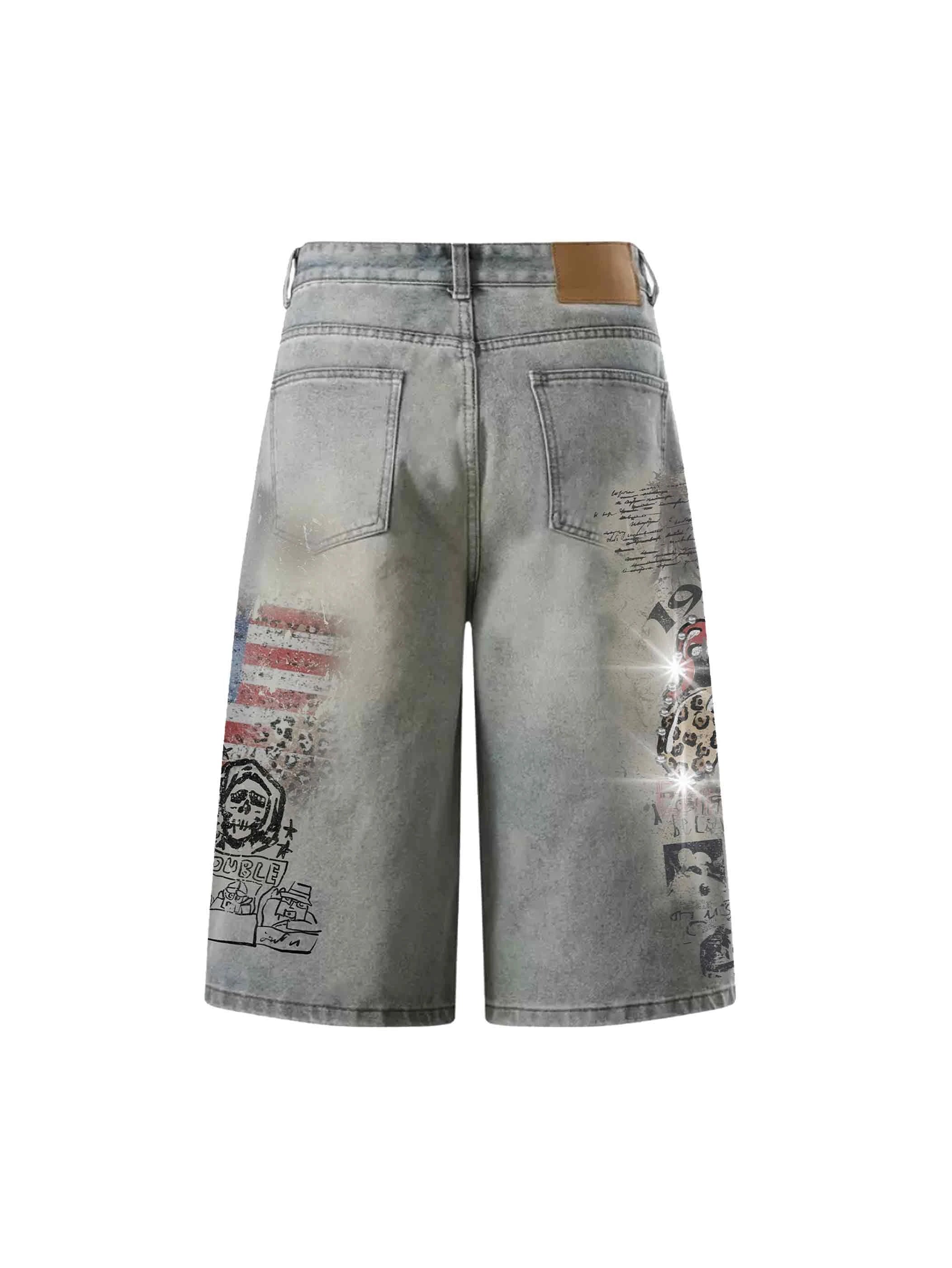 Jorts amples en jean graphique punk-579
