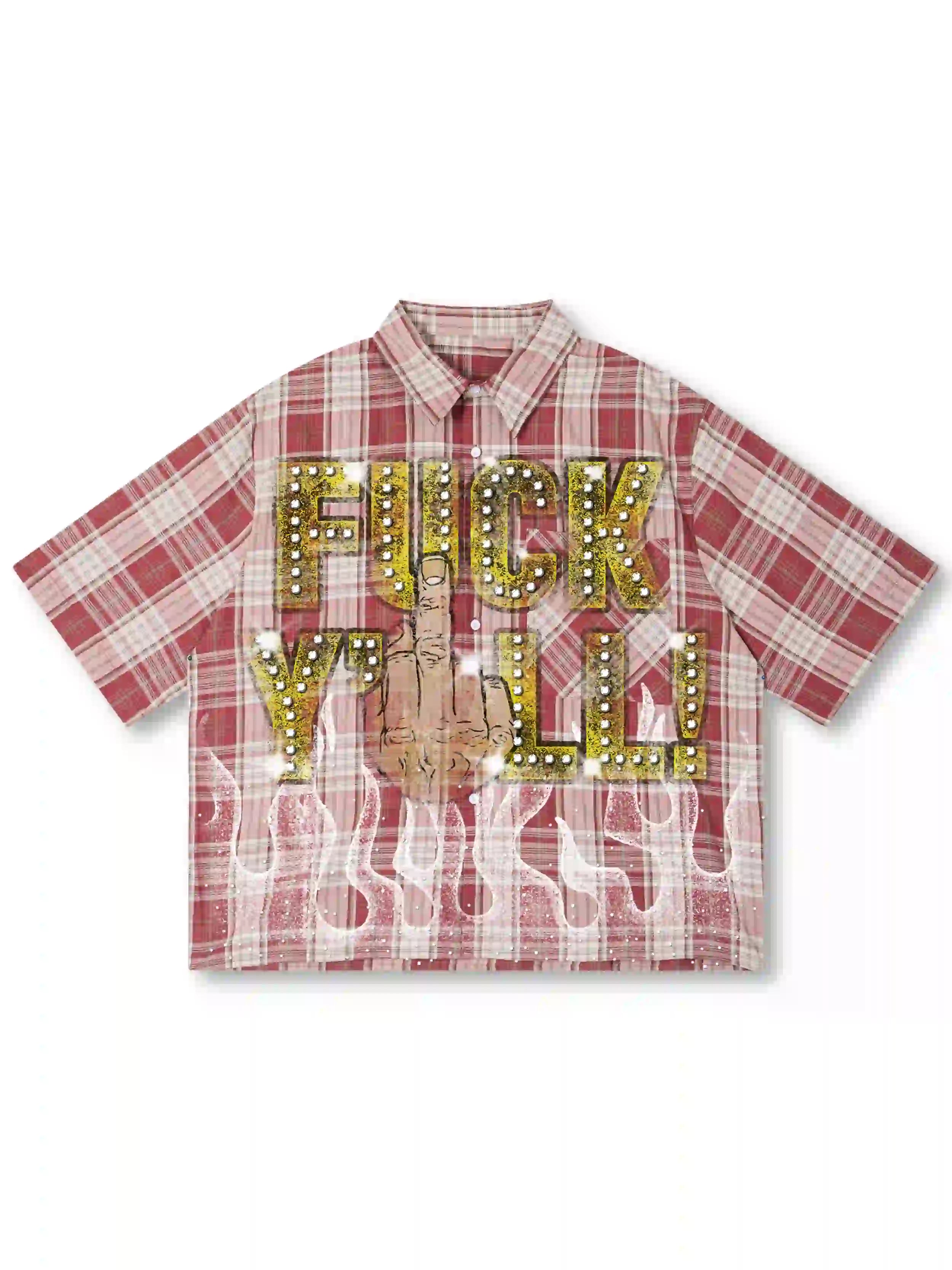 Bling Edgy Punk Plaid Shirt-539