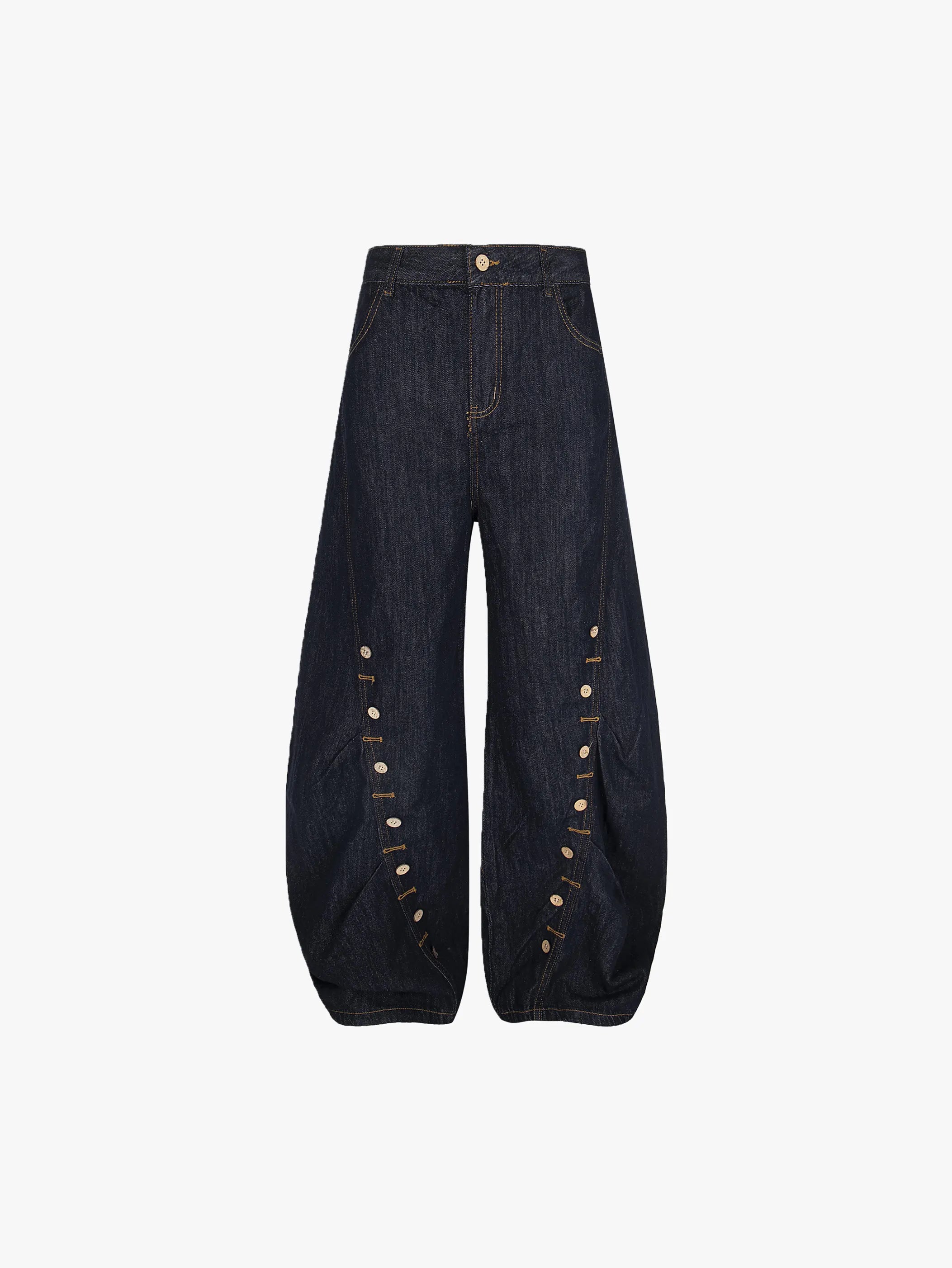 Double Crazy Button Detail Wide-Leg Denim Trousers Vintage Streetwear Baggy Fashion Jeans