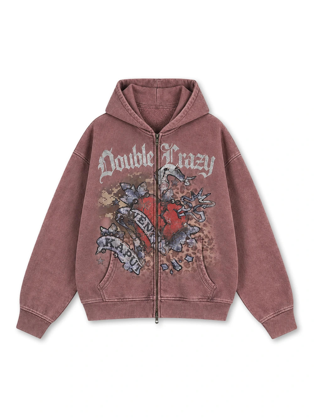 Snow Wash Foil Text Zip-Up-744