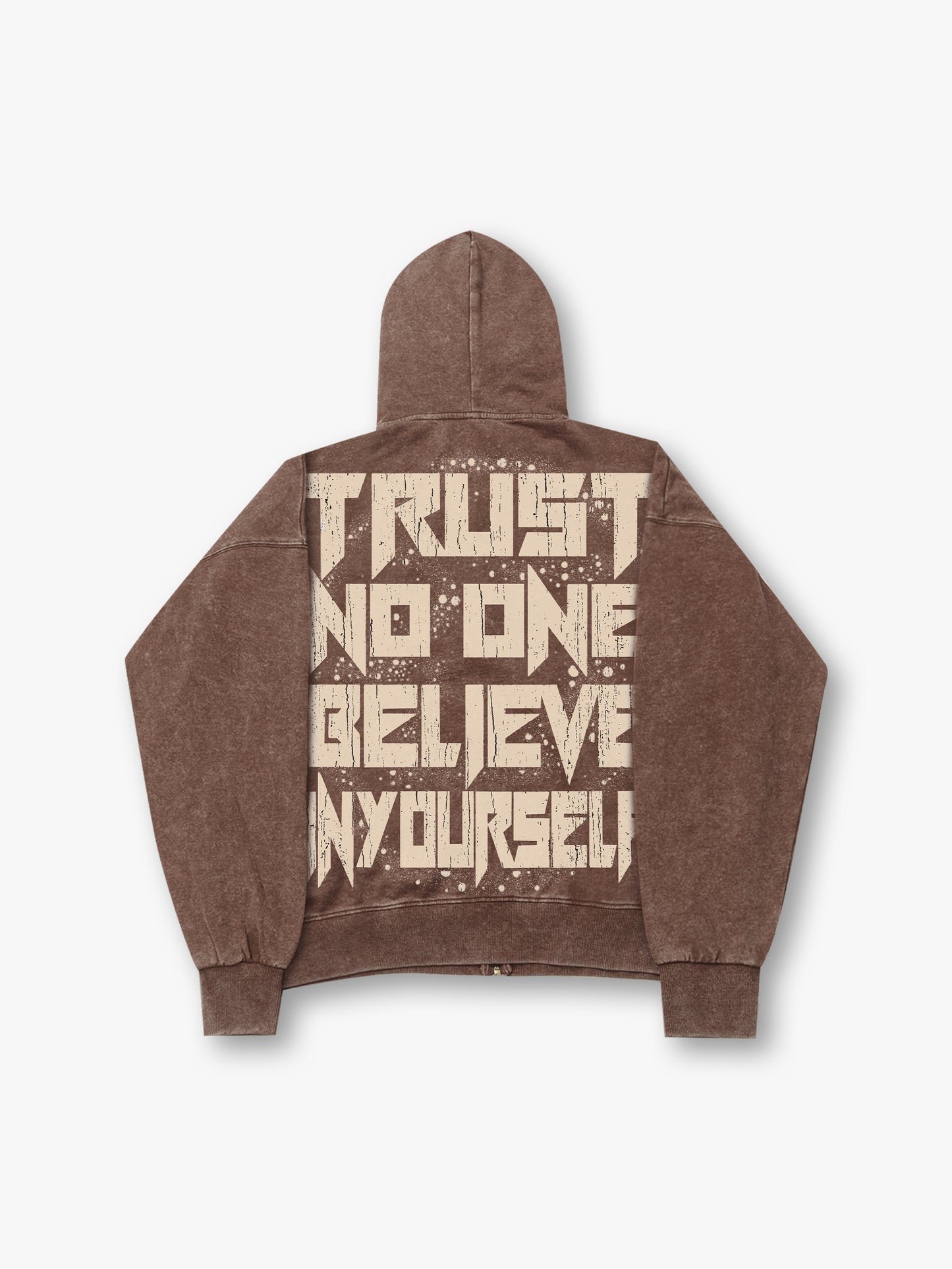 Vintage Style Zip-Up Hoodie with Praying Girls Print Casual Streetwear Stylish Brown Hoodie