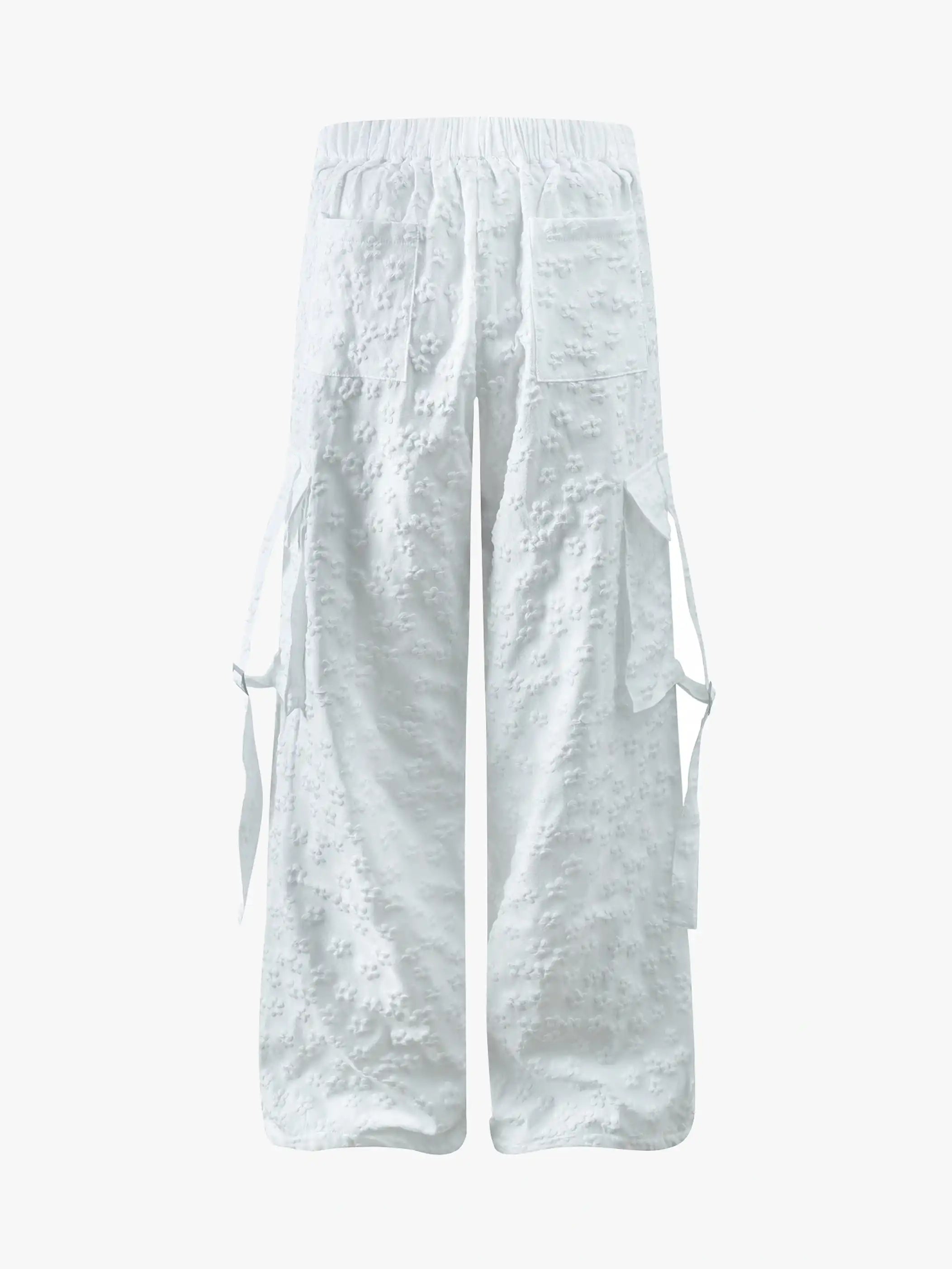 White Cargo Pants Loose Fit Streetwear-S1047