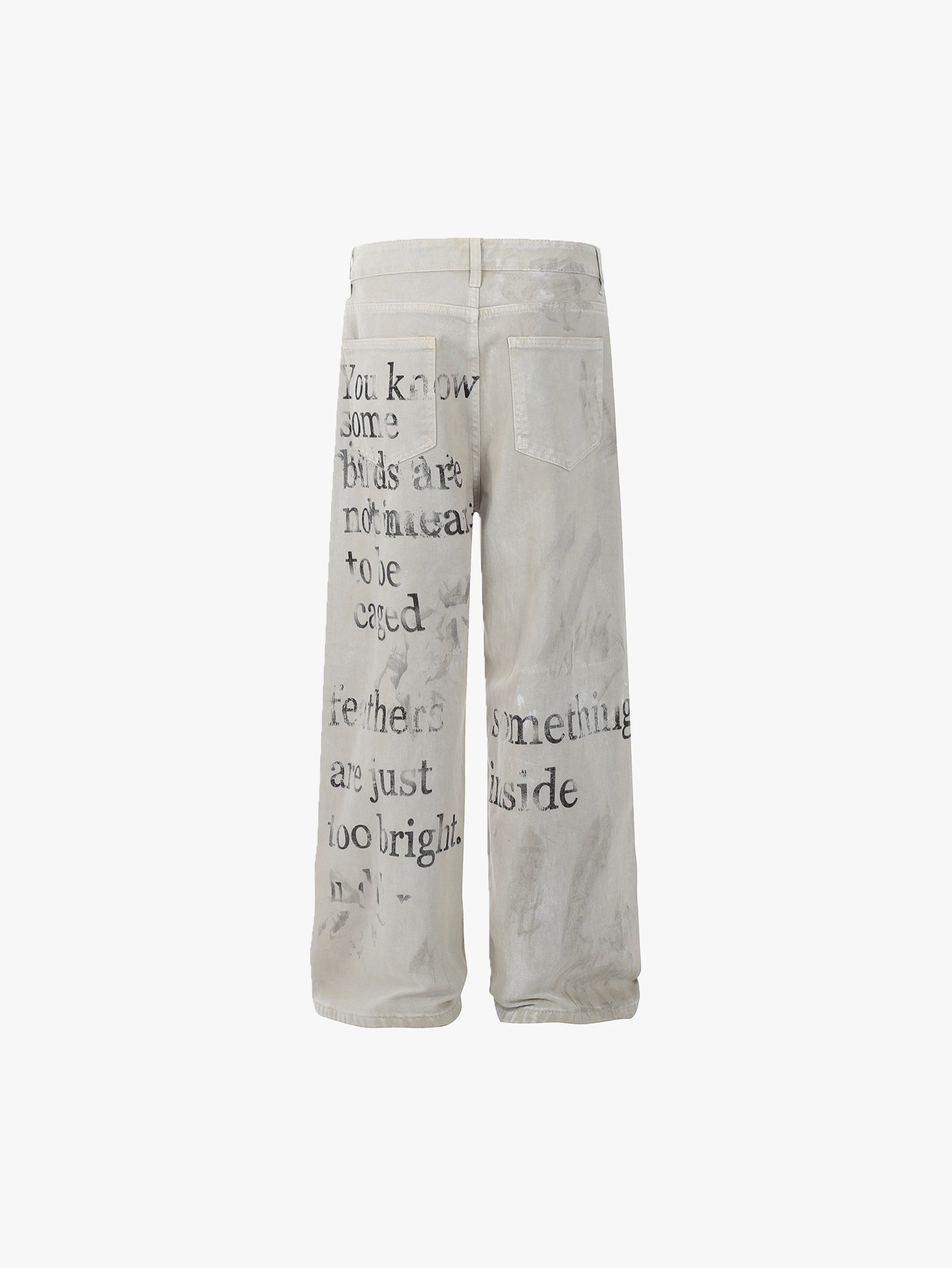 New Arrival Wide-Leg Denim Pants with Graphic Text Print Trendy Streetwear Fashion Trousers - S981