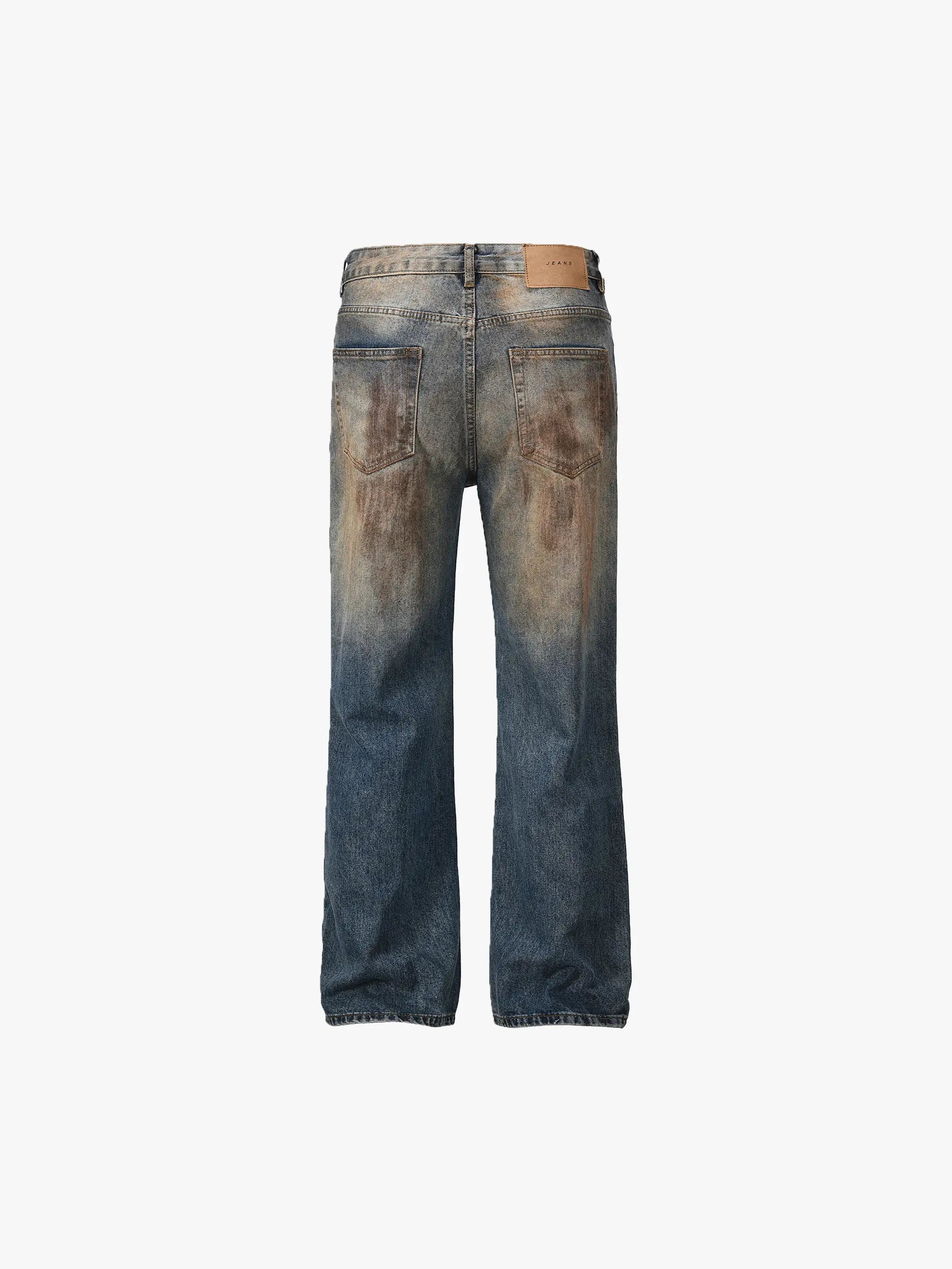 Distressed Denim Pants with Rips and Faded Detailing Trendy Wide-Leg Streetwear - S985