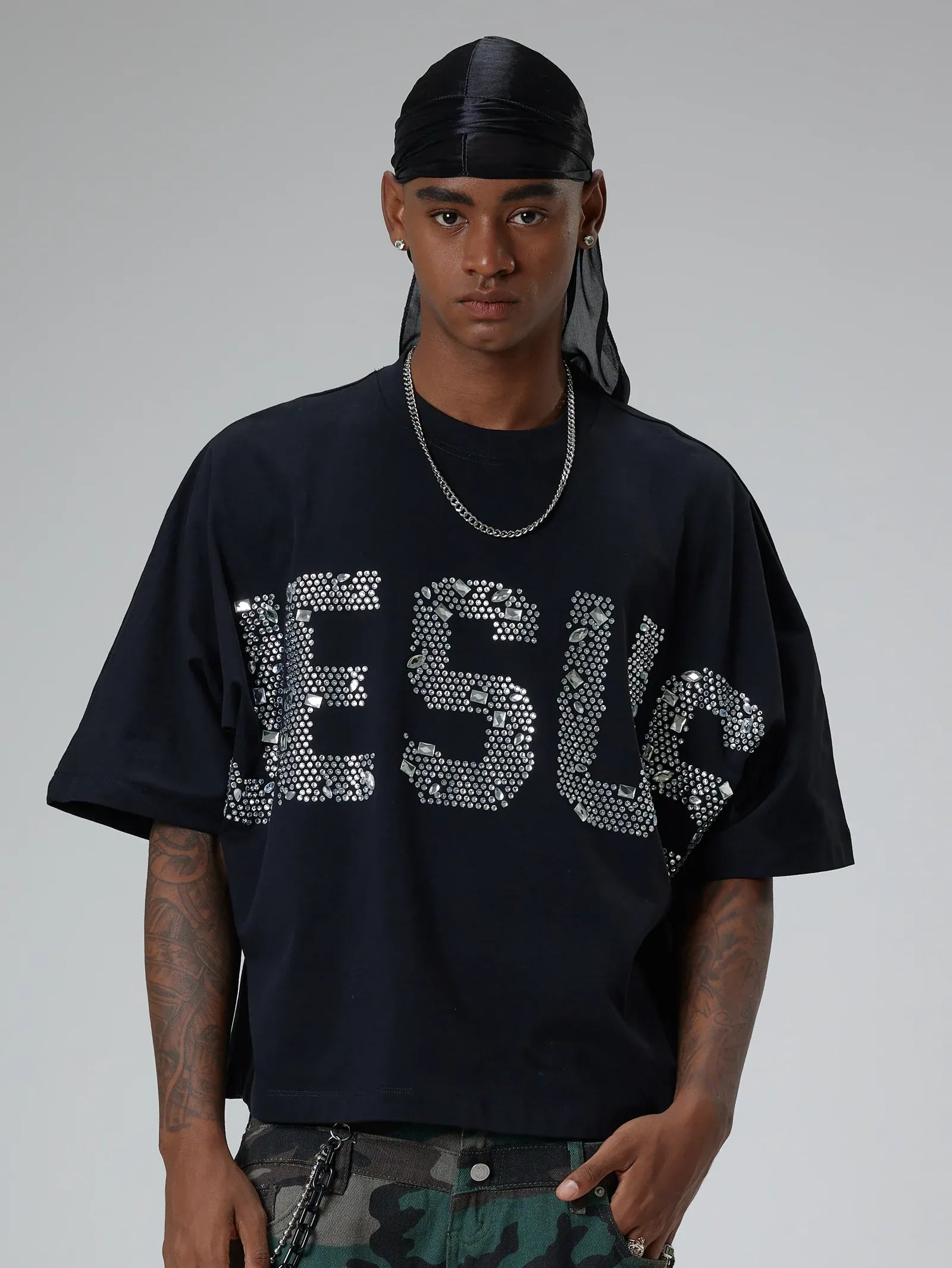 Rhinestone Religious JESUS T-shirt-203