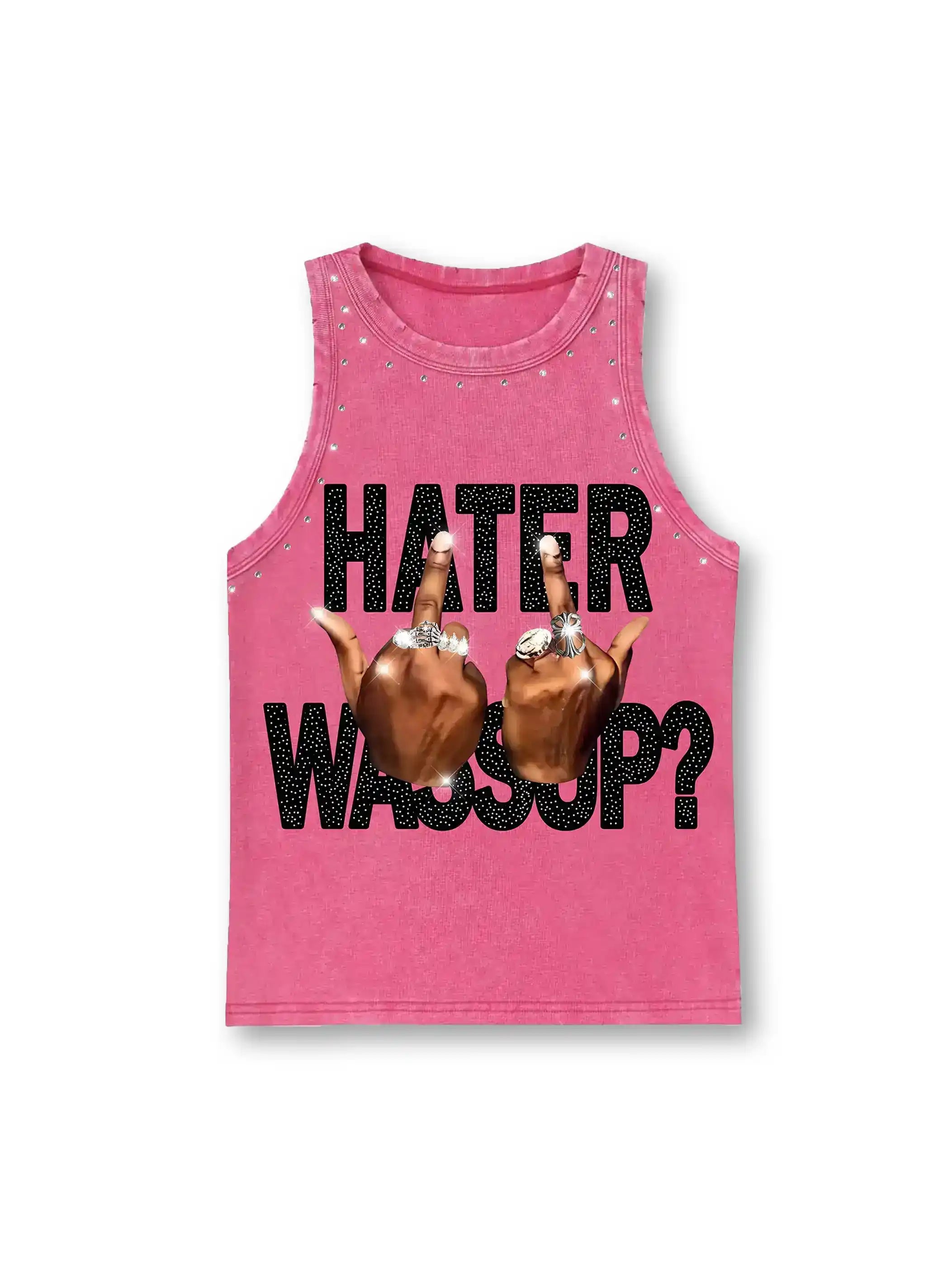 Pink Bling Middle Finger Women Vest-249