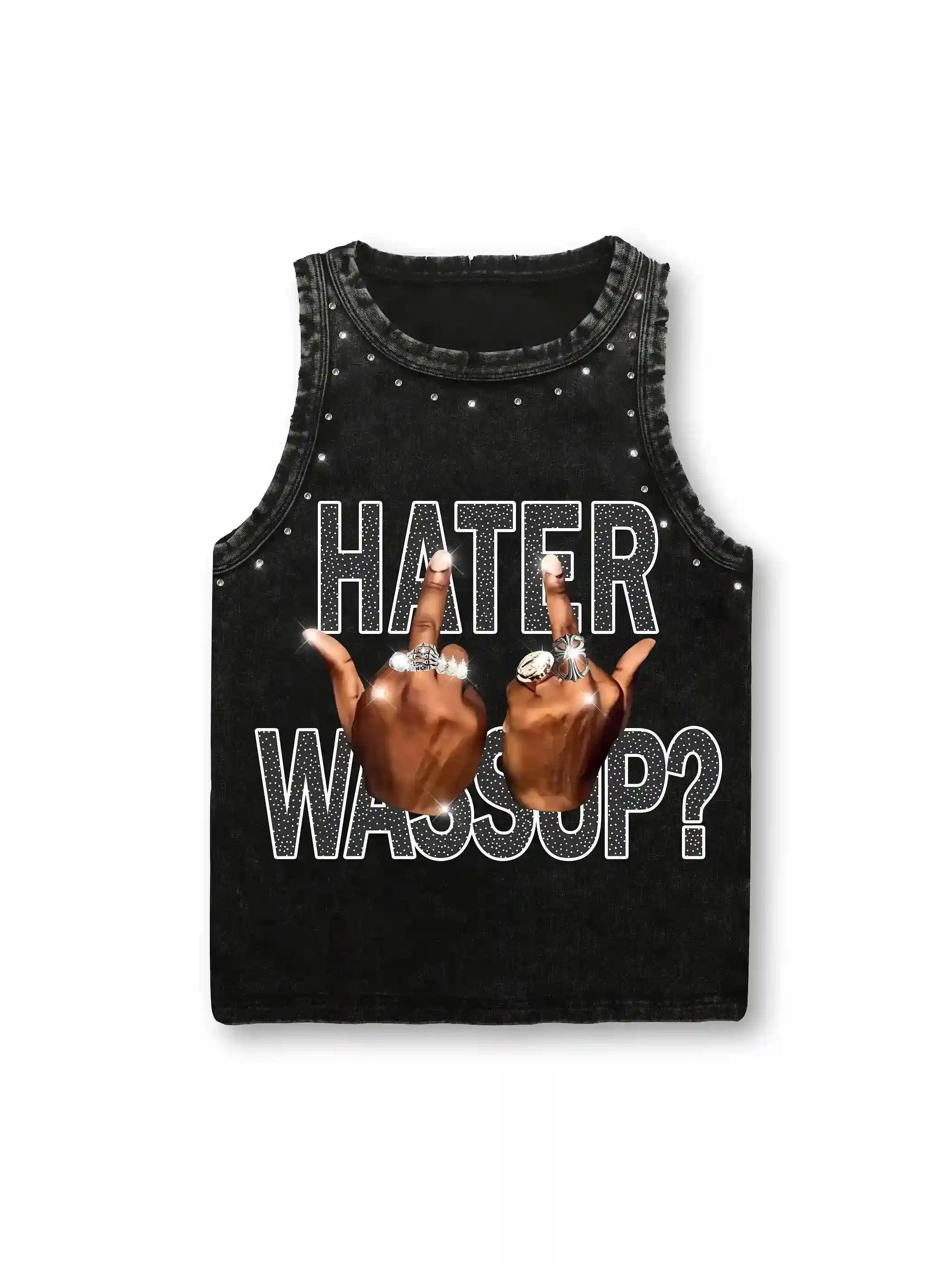 Black Bling Middle Finger Women Vest-250