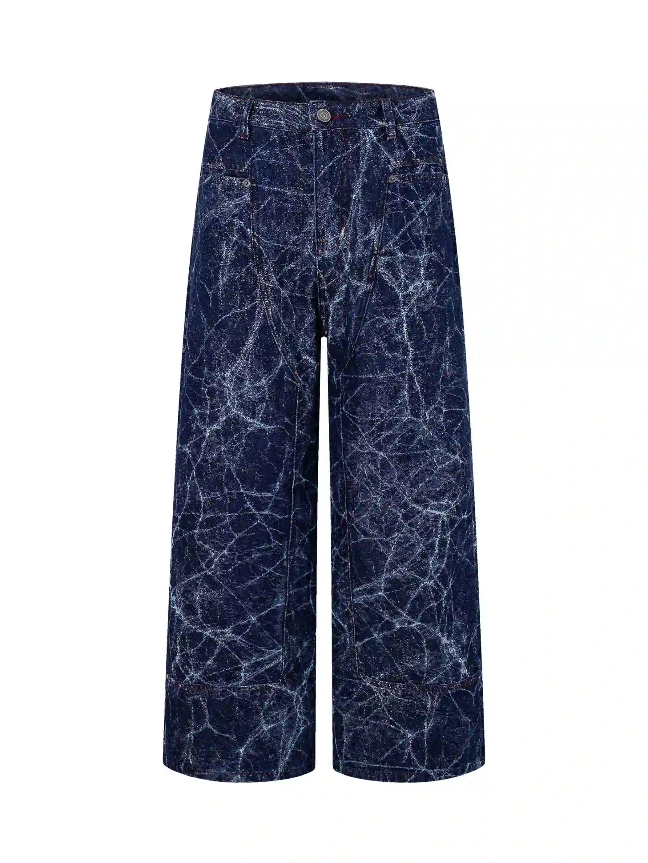 Jean ample délavé effet toile d'araignée-S1238