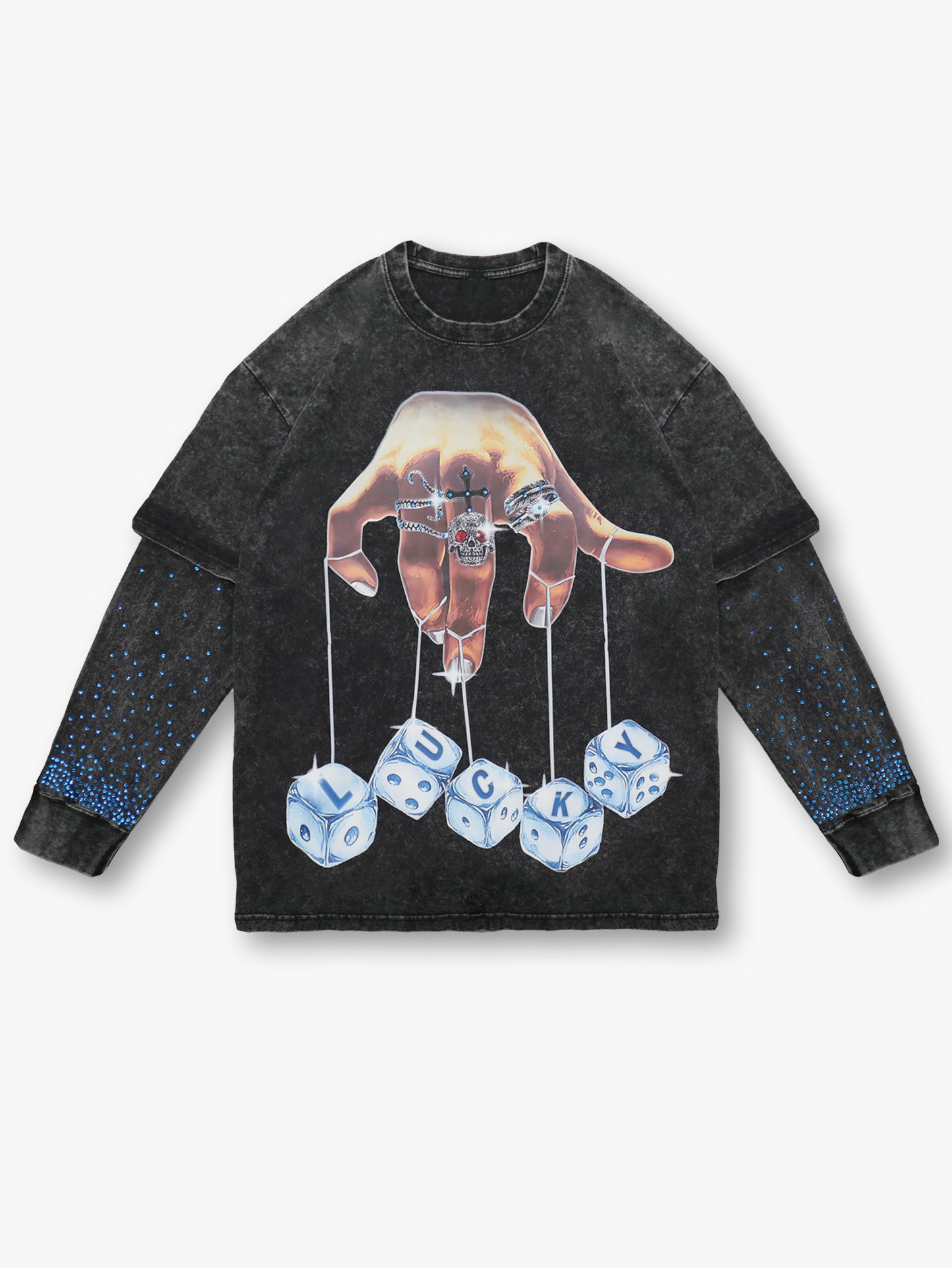 New Style Lucky Dice Graphic Sweatshirt with Skull Hand and Chain Design - 084