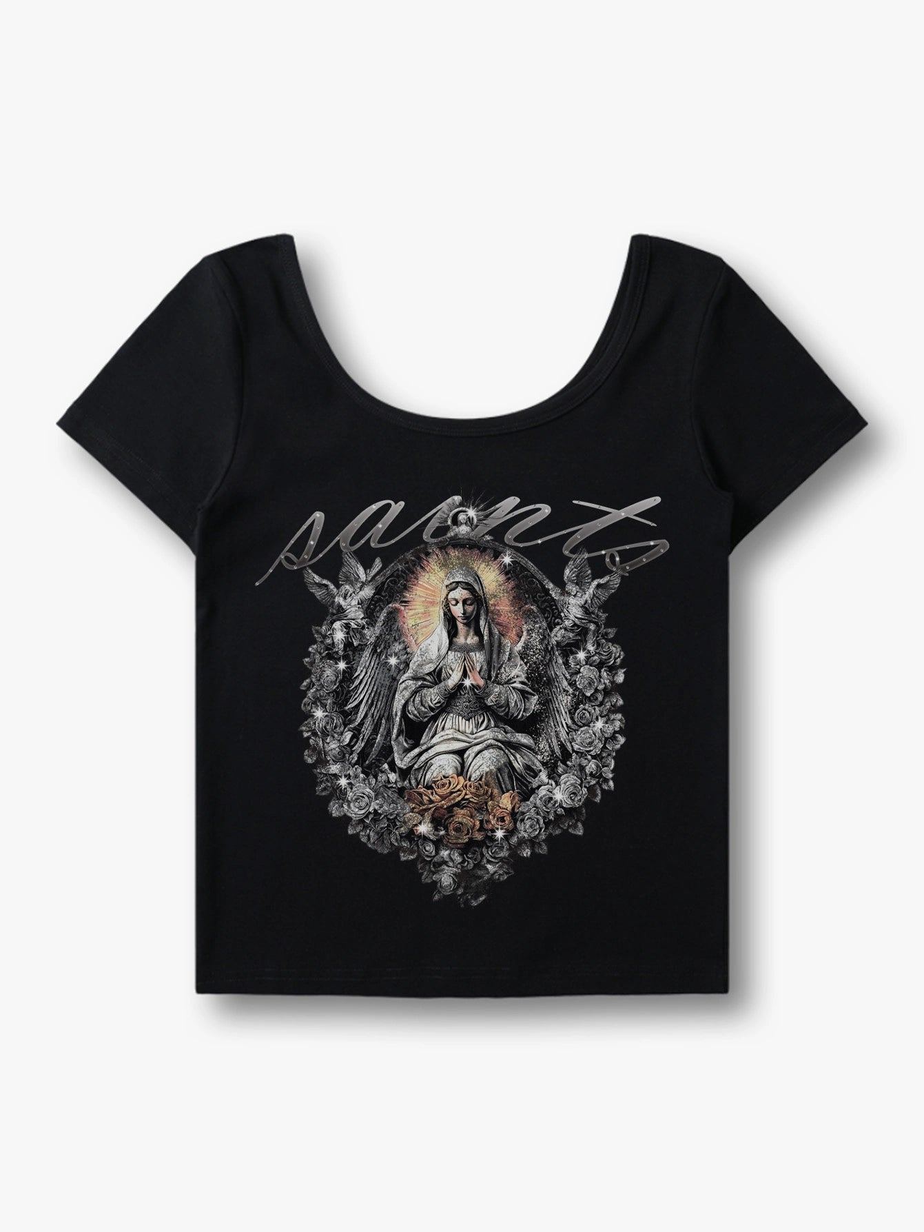 Gothic Y2K Saints Angel Print Crop T-shirt-165