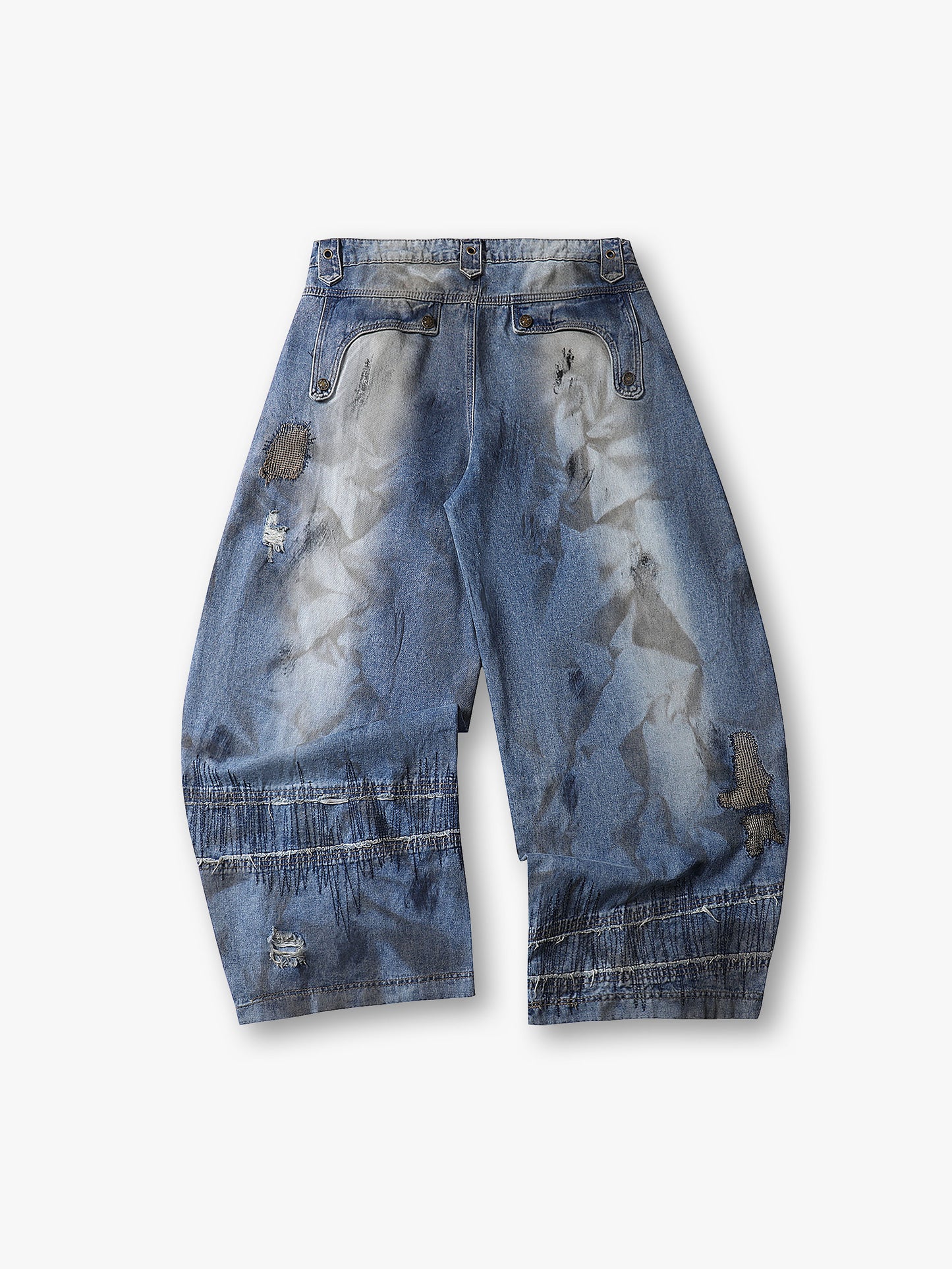 Hot Sale Streetwear Fashion Artistic Distressed Wide-Leg Denim Jeans with Zipper - S133