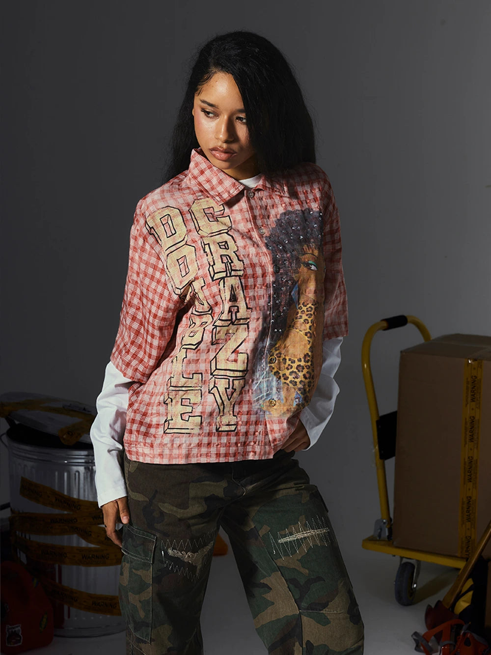 Studded Afro Plaid Shirt-703