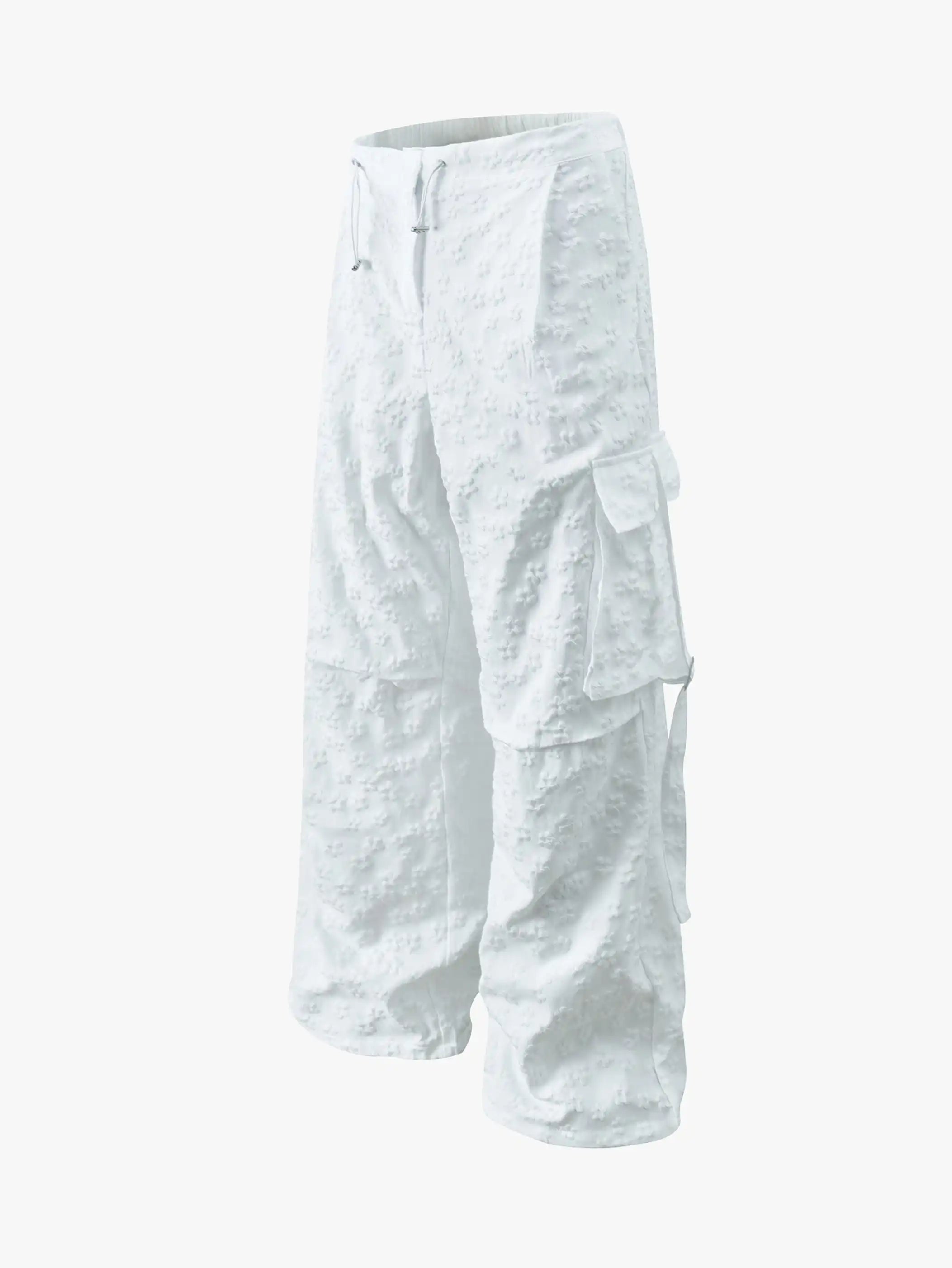 White Cargo Pants Loose Fit Streetwear-S1047
