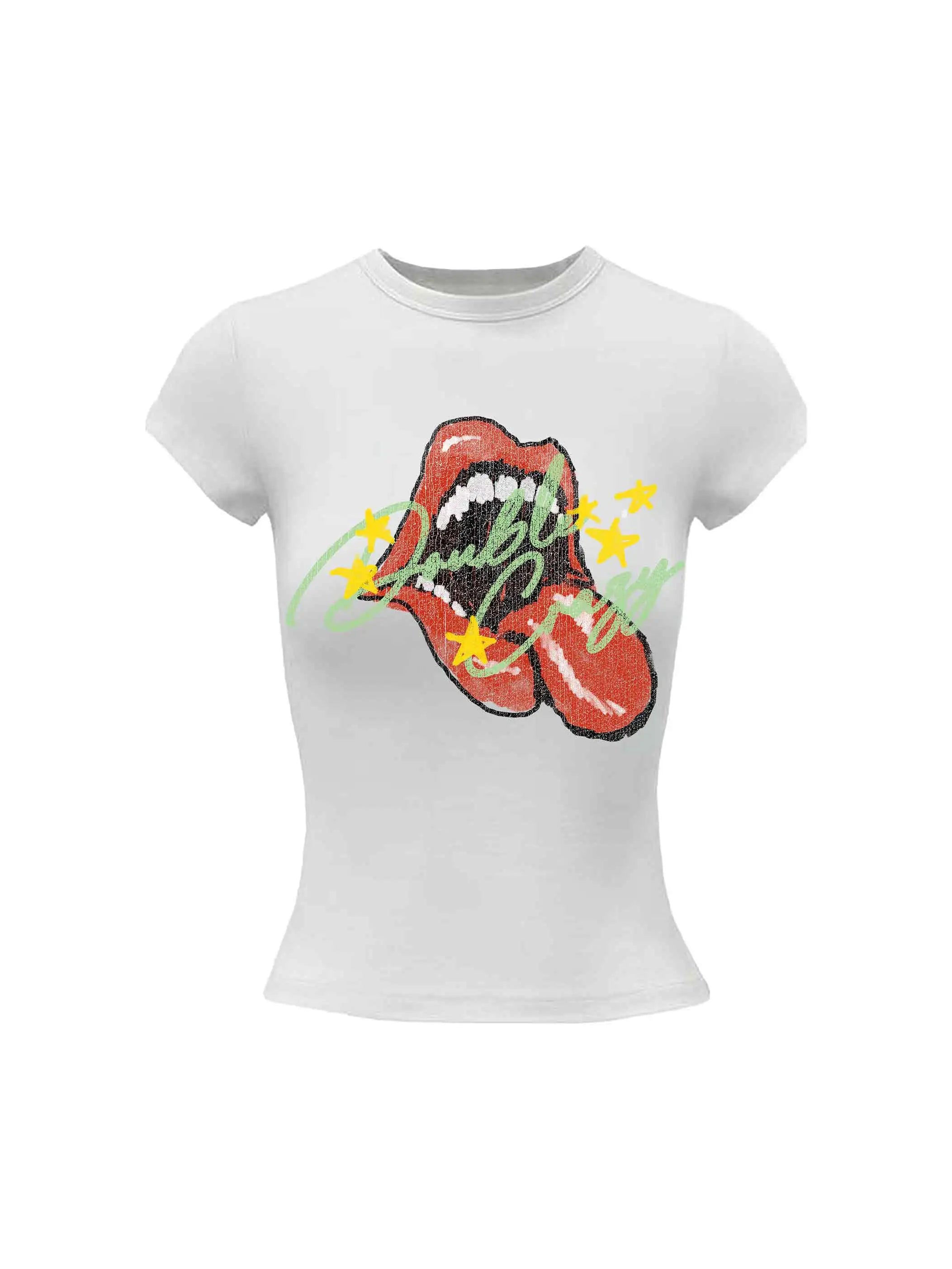 Y2K Grunge Rolling Lips Baby Tee-438