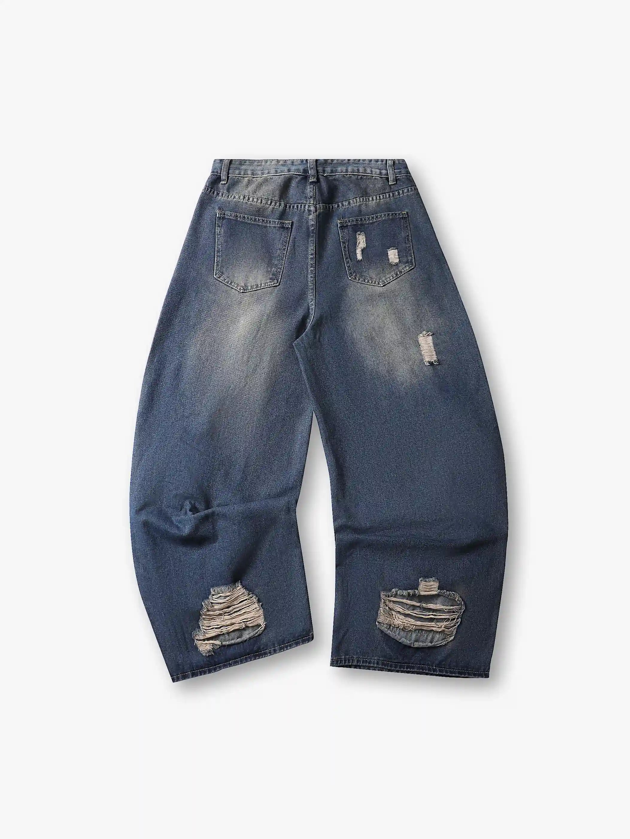 Trendy Streetwear Ripped High Waist Wide-Leg Denim Jeans with Distressed Detailing Fashion Trousers - S132