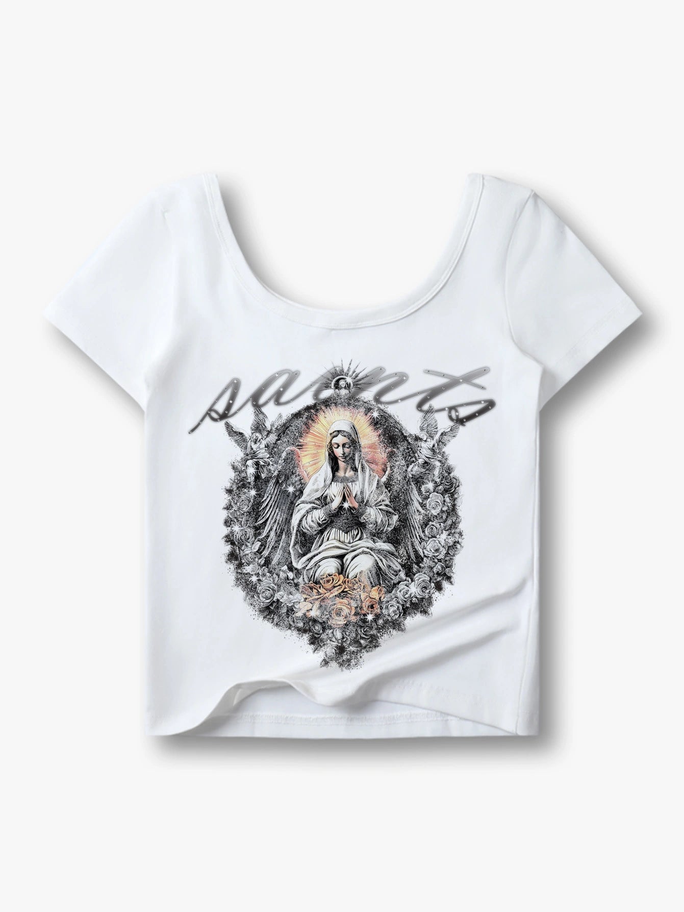 Gothic Y2K Saints Angel Print Crop T-shirt-165