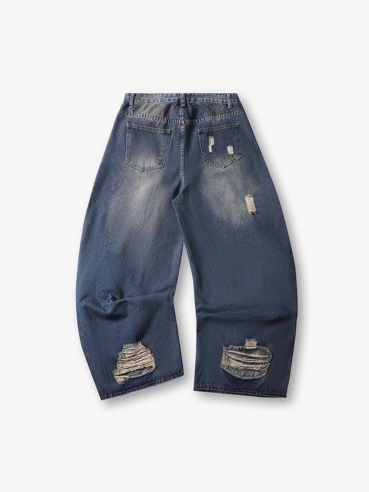 Trendy Streetwear Ripped High Waist Wide-Leg Denim Jeans with Distressed Detailing Fashion Trousers - S132