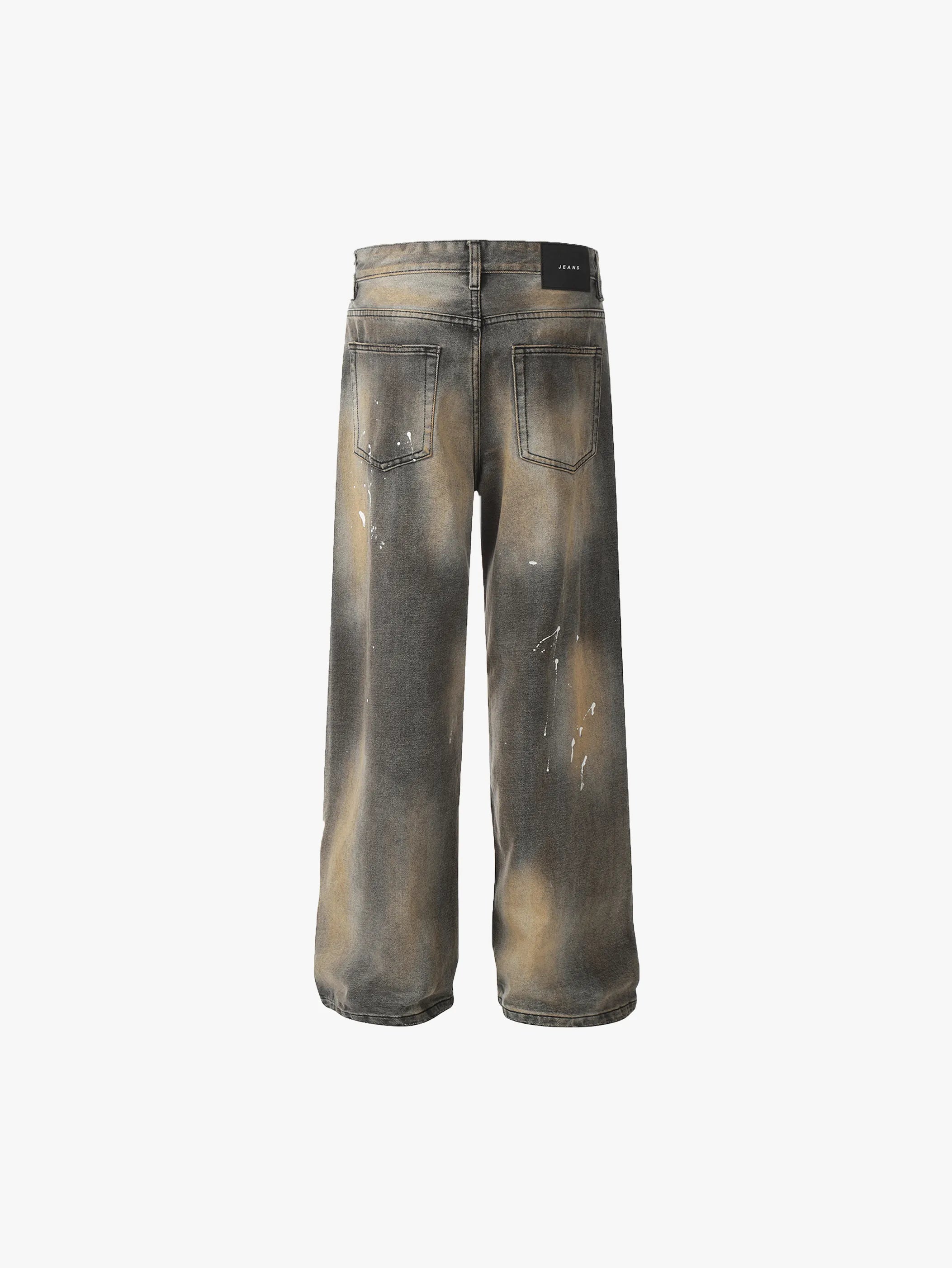 Functionally Stylish Distressed Wide-Leg Denim Pants with Paint Splatter Design Trendy Streetwear Fashion - S984