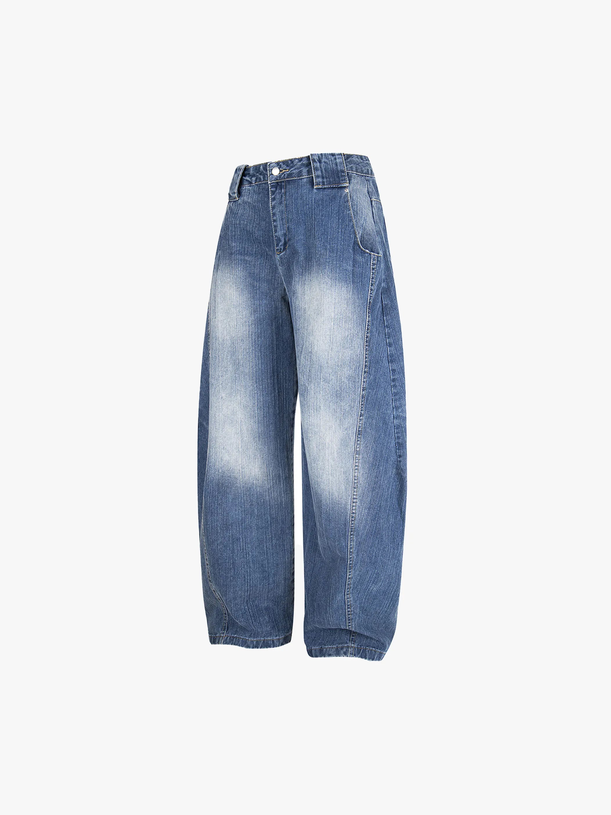 Double Crazy High Waisted Wide Leg Cropped Jeans Light Blue Denim Casual Street Style Pants