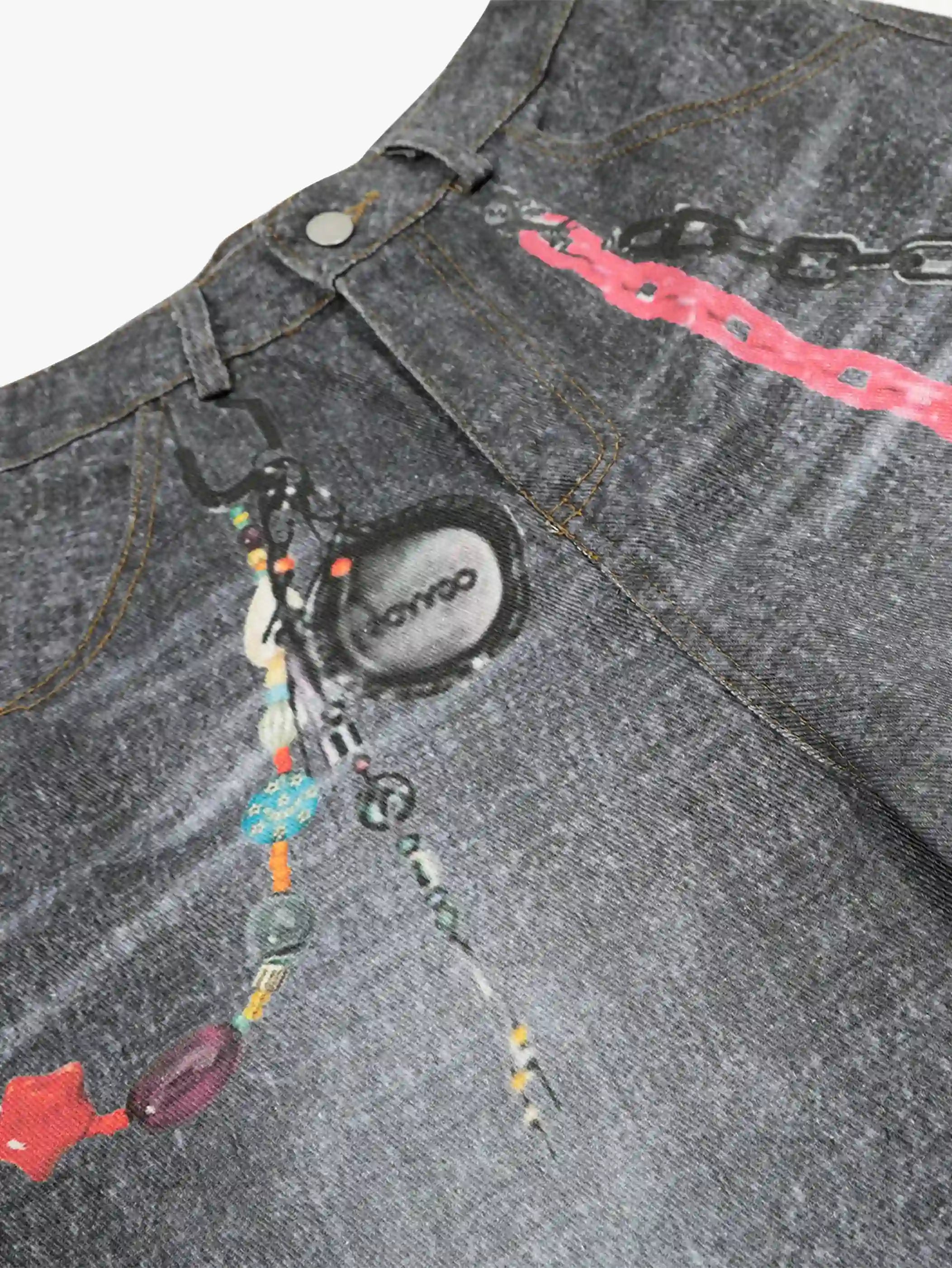 Short en jean décoré de graffitis-S1058
