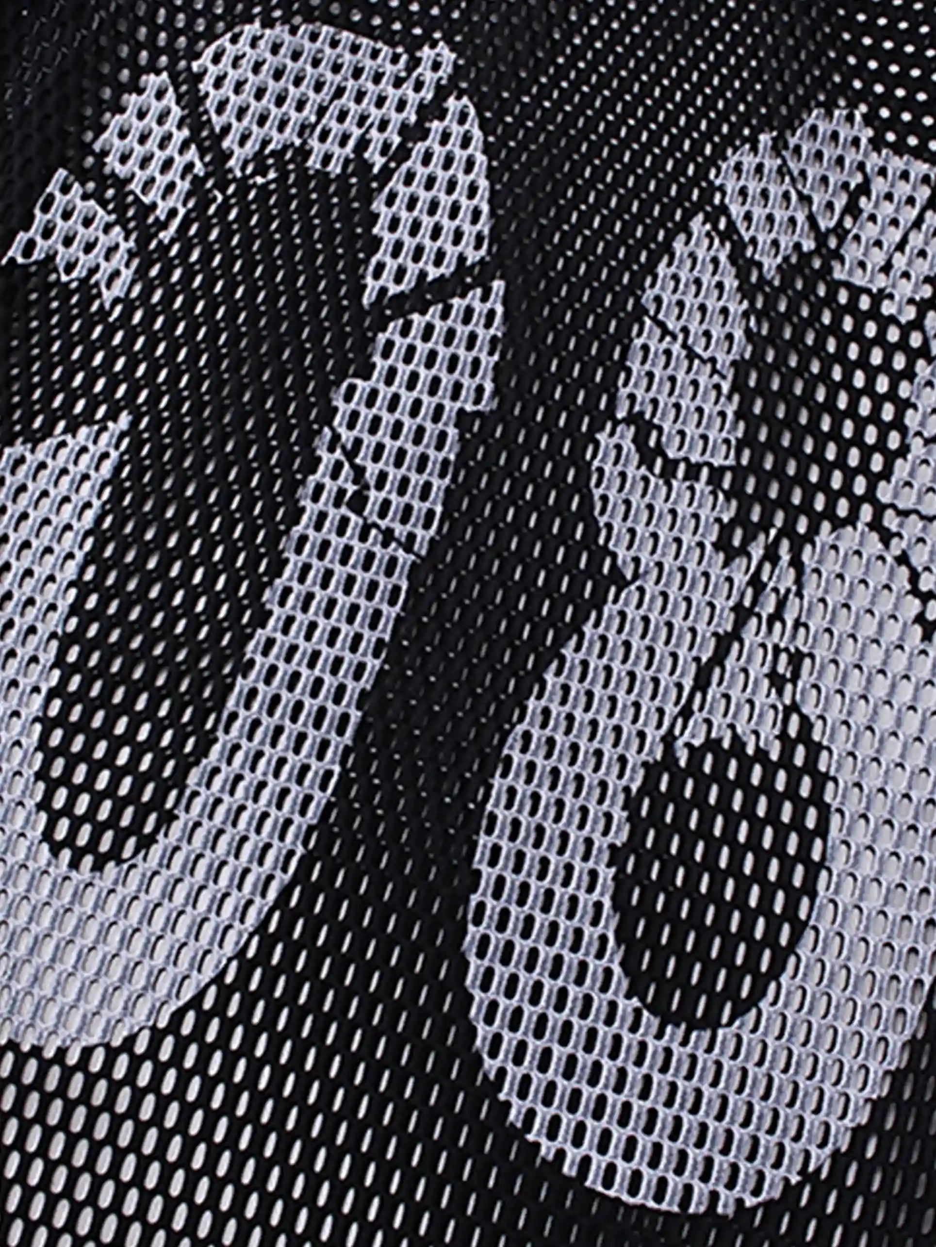 Bold Graphic Mesh Long-Sleeve Top-S906