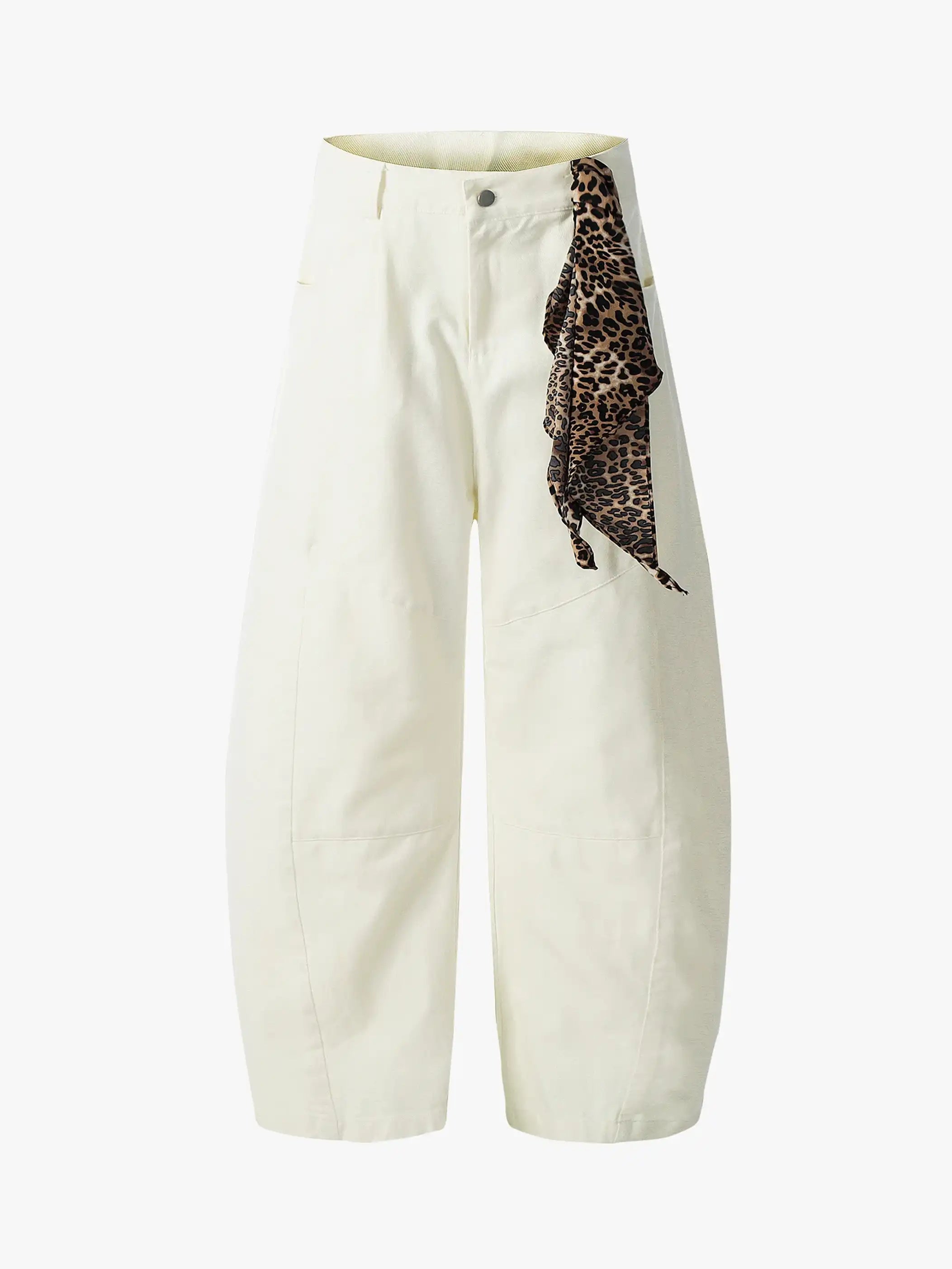 Leopard Scarf Detail Wide Leg Pants-S1007