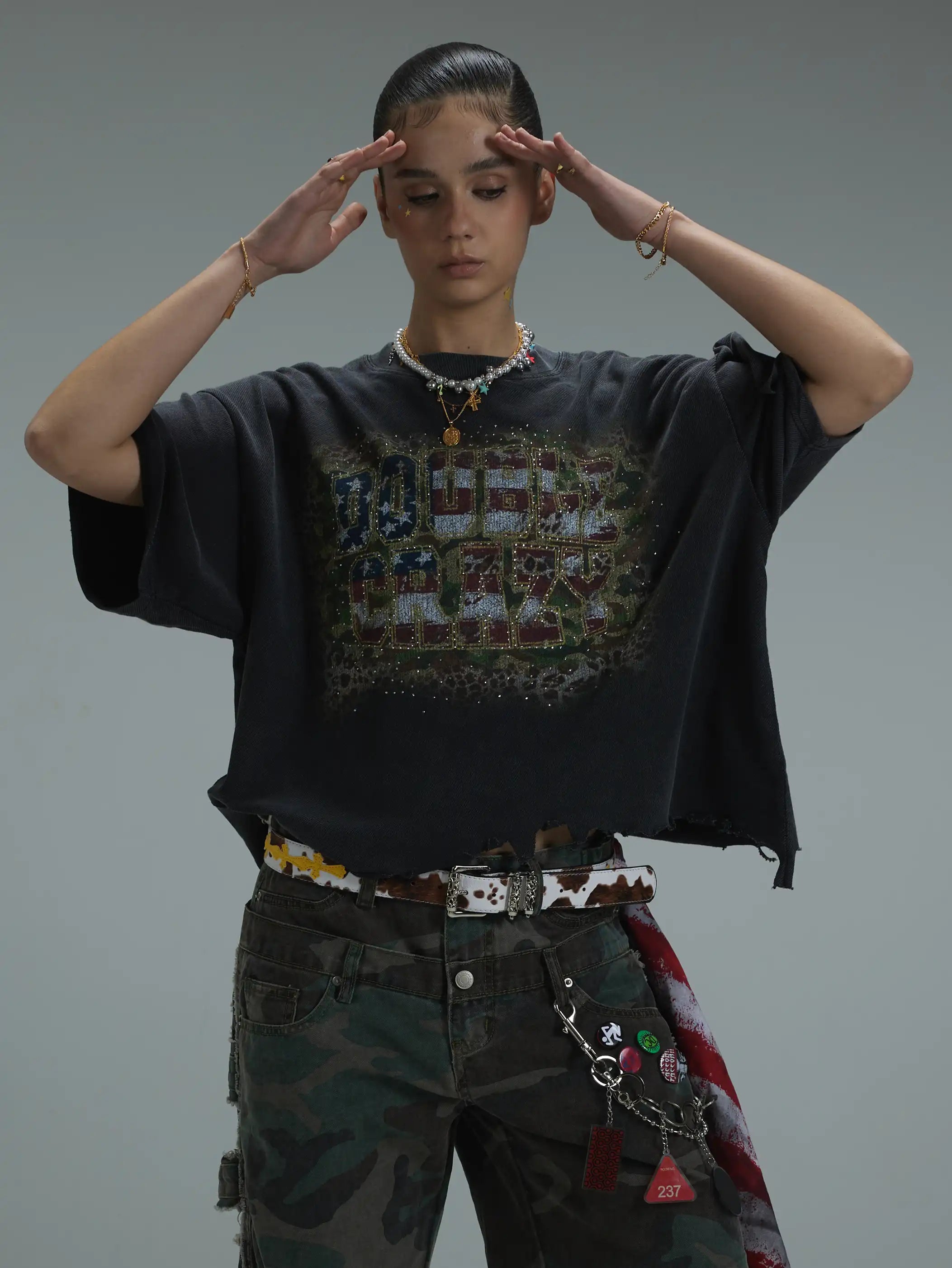 Distressed Boxy USA Flag Tee-432