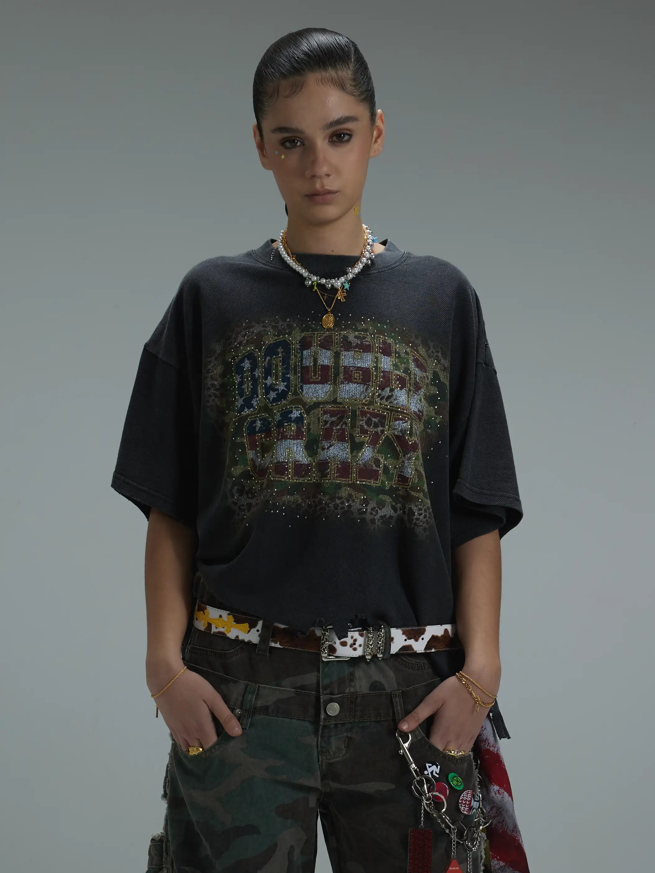 Distressed Boxy USA Flag Tee-432