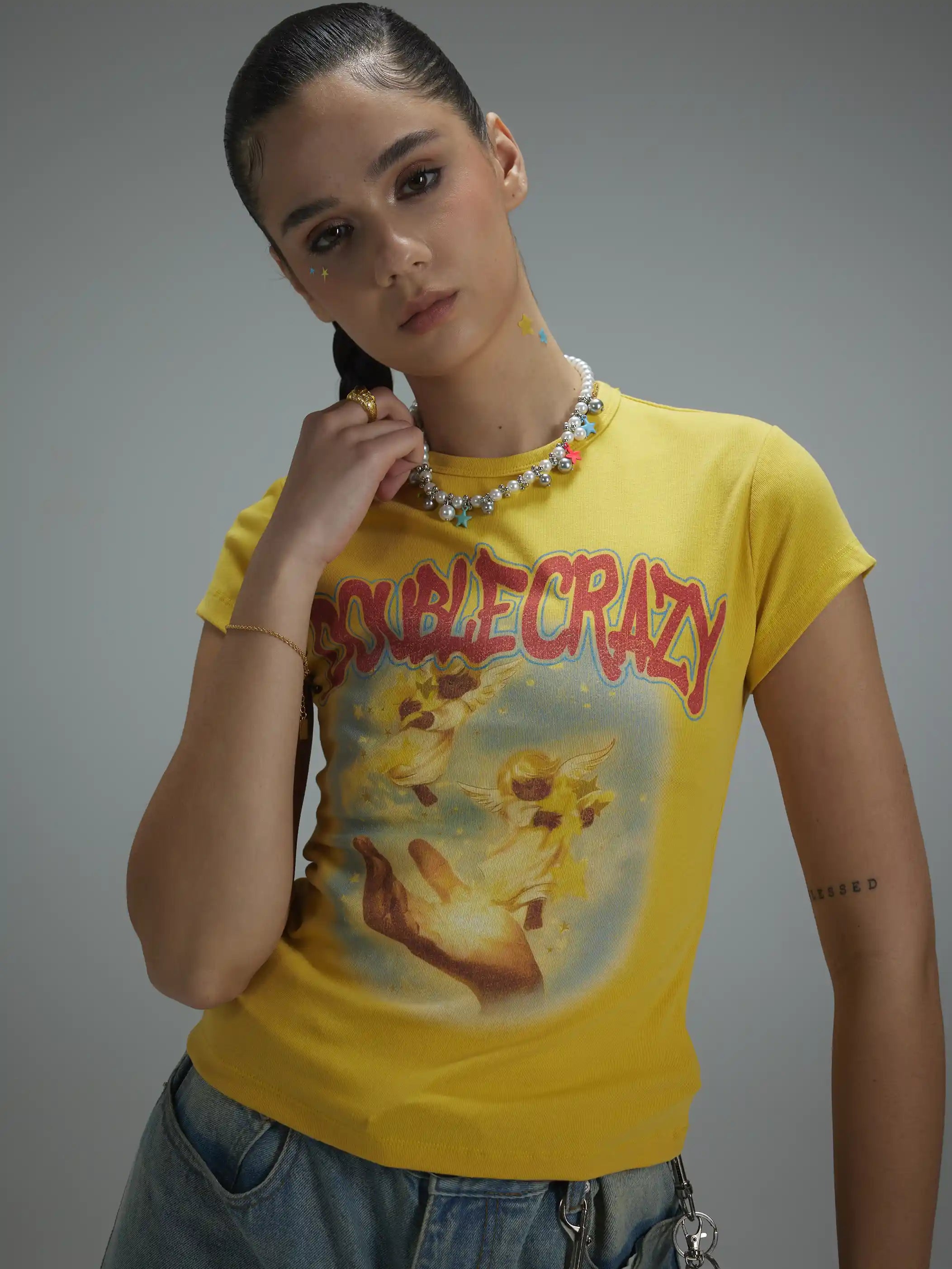 Y2K Grunge Cracked Angel Baby Tee-433