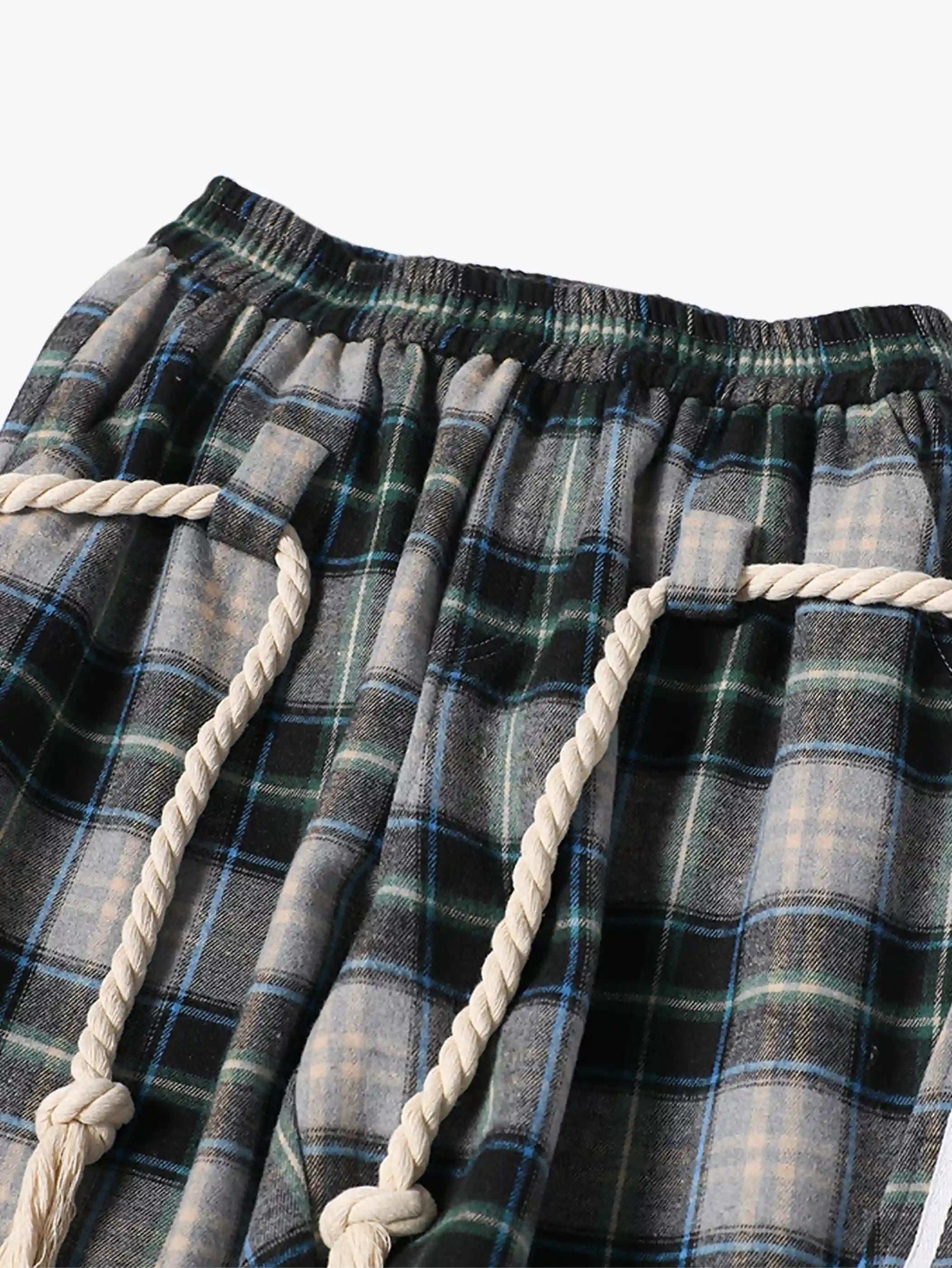 Detachable Belt Plaid Joggers-S1087