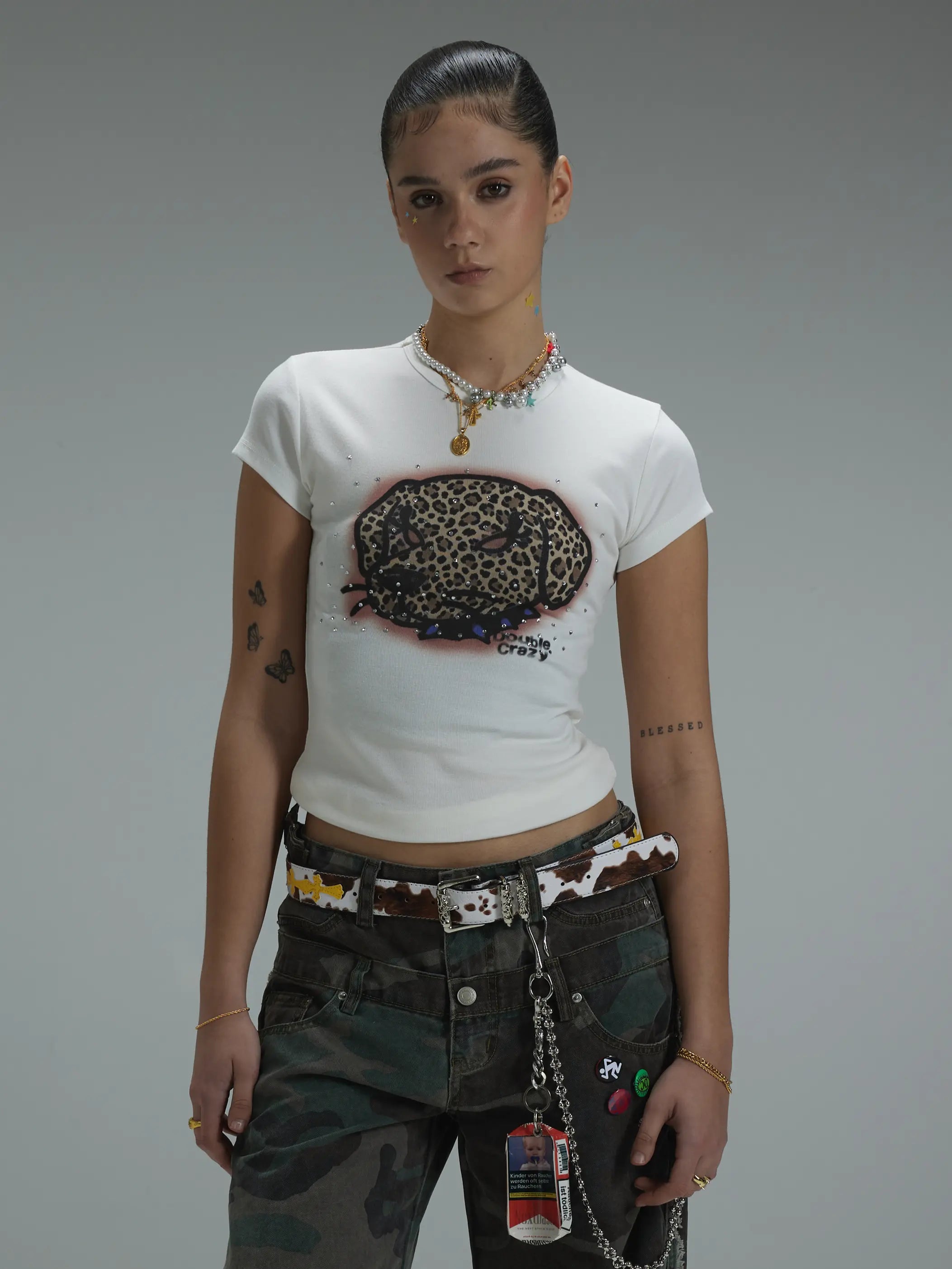 Y2K Leopard Dog Graphic Slim Tee-441
