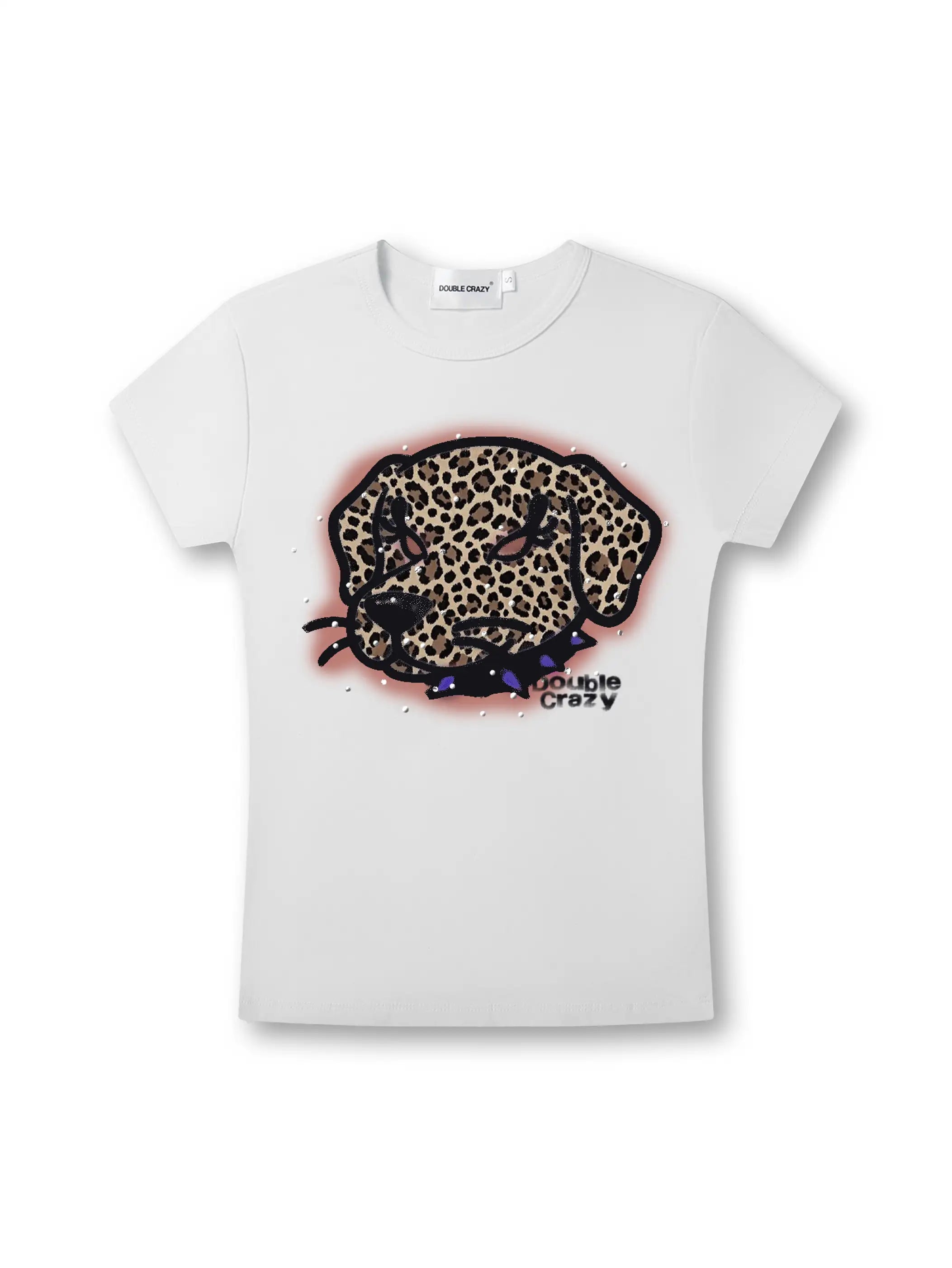 Y2K Leopard Dog Graphic Slim Tee-441