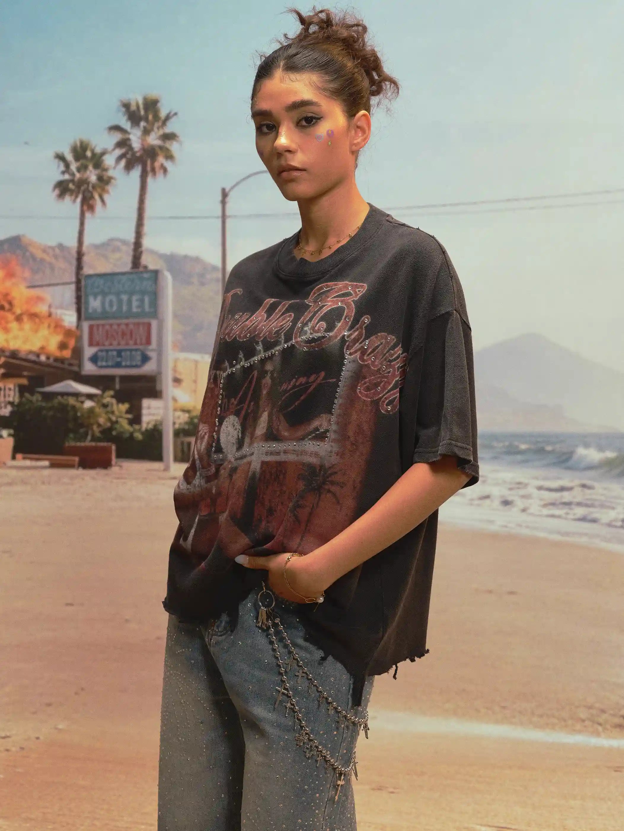Camiseta Holgada Desgastada Miami Vibe-474