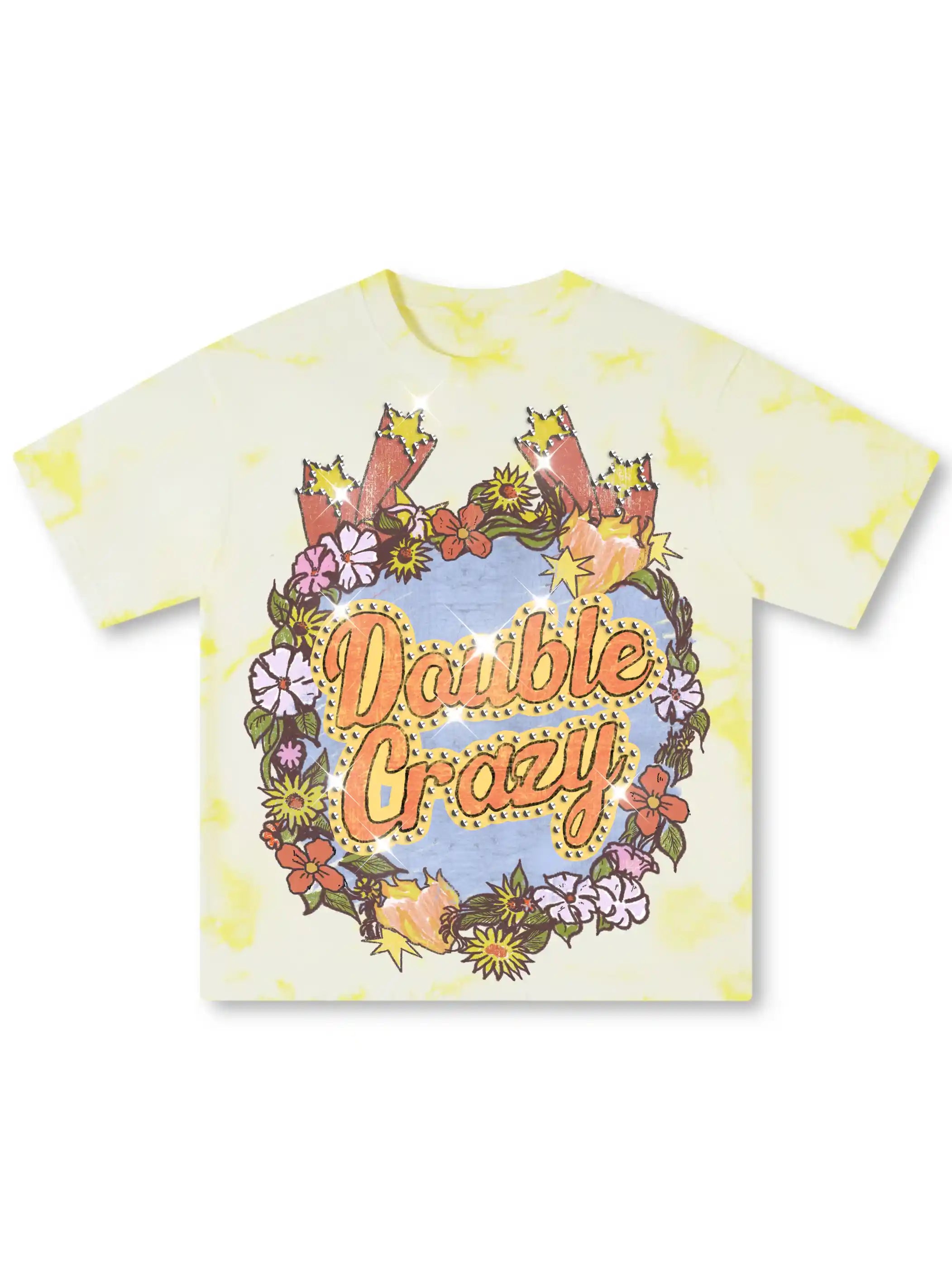 T-shirt Tie-dye Floral Orné de Strass-477